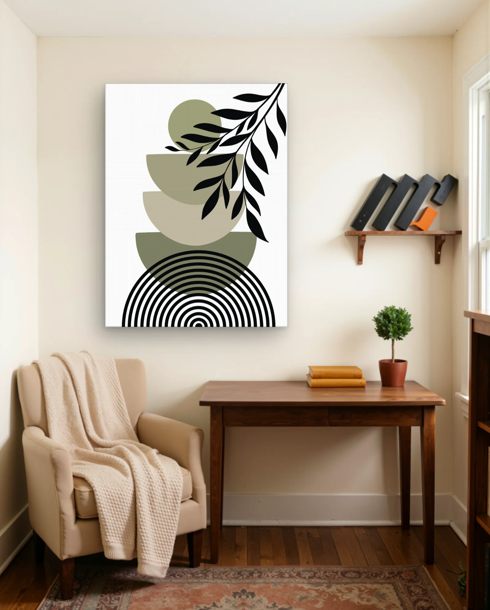 Olive Branch Over Striped Arches Wall Art — Abstract abstract & modern wall art poster