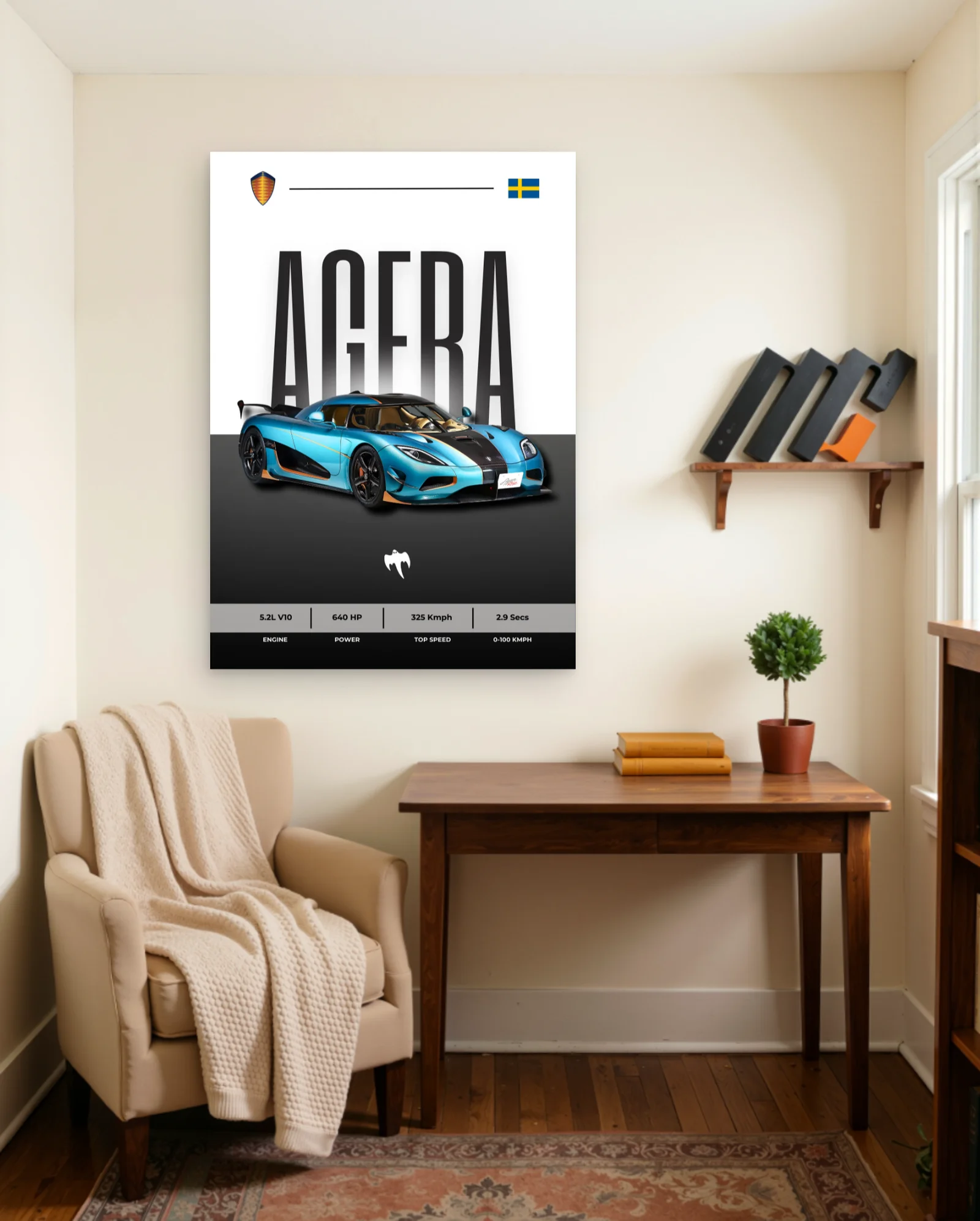 Koenigsegg Agera RS Teal Orange Poster — framed wall art poster by Memocult