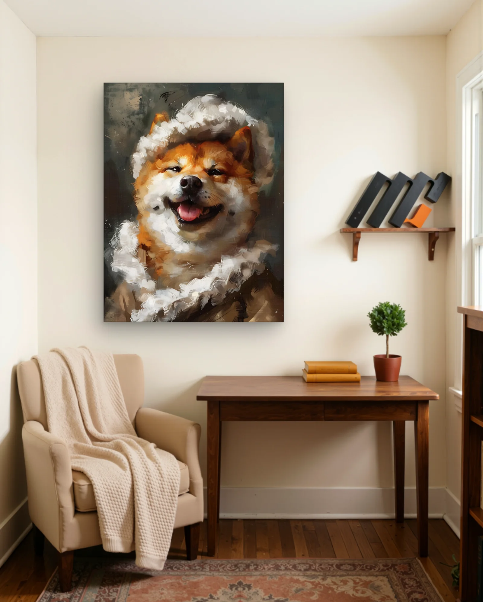 Shiba Inu Winter Hat Smiling Wall Art — Modern Digital Art abstract & modern wall art poster