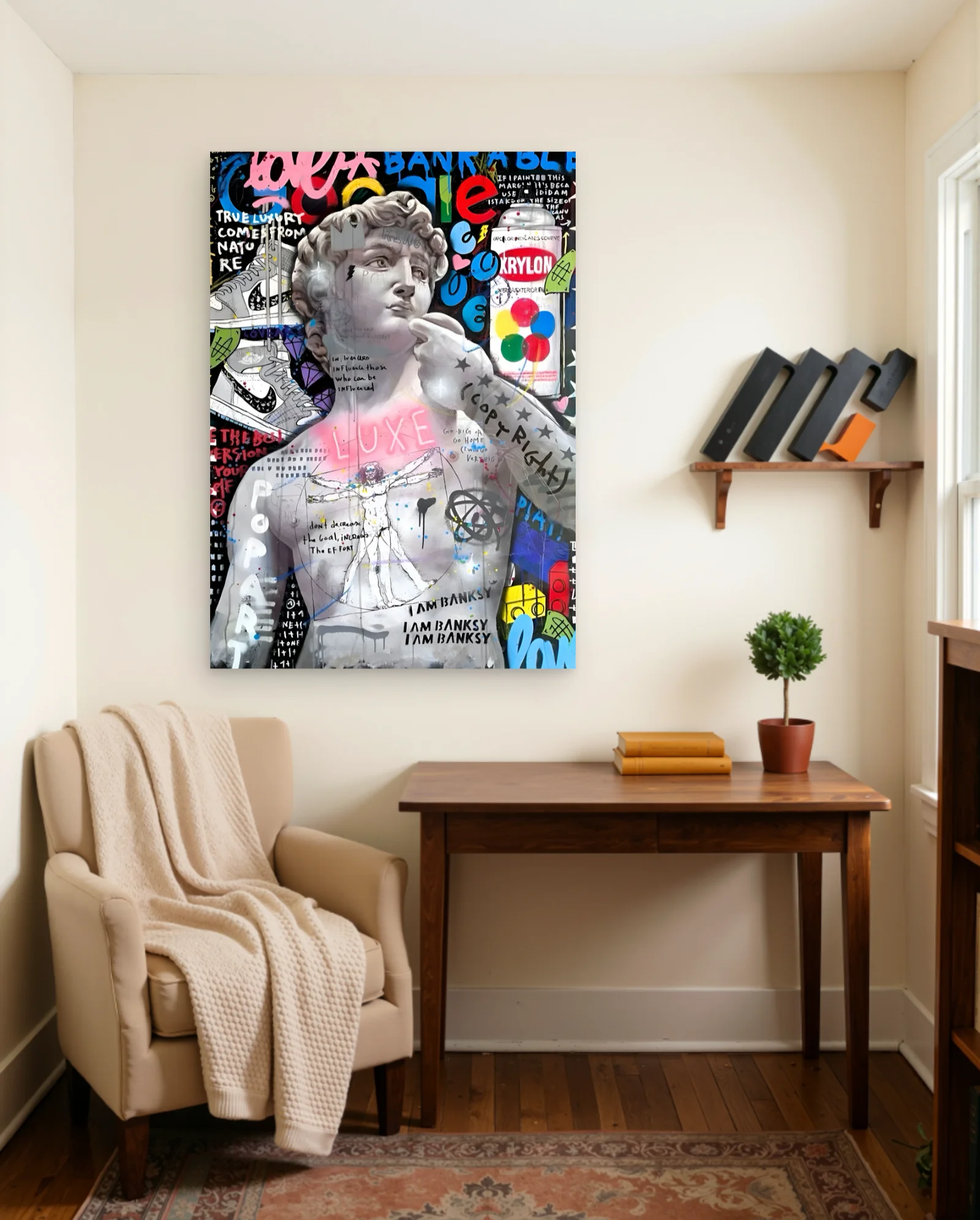 David Statue Banksy Style Poster — framed wall art poster by Memocult