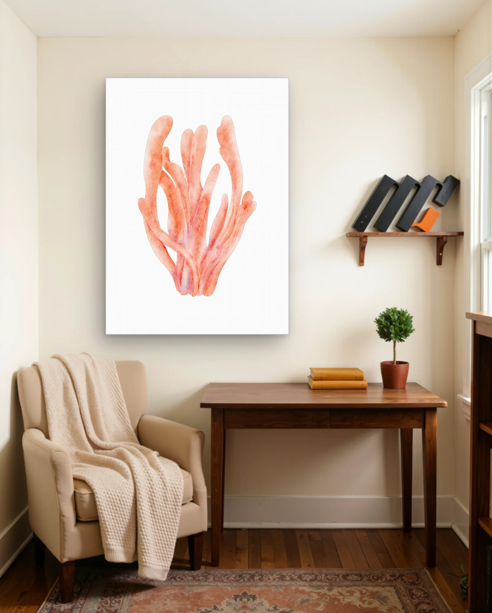 Pink Seaweed Study — Tall Coral Watercolor — framed wall art poster by Memocult