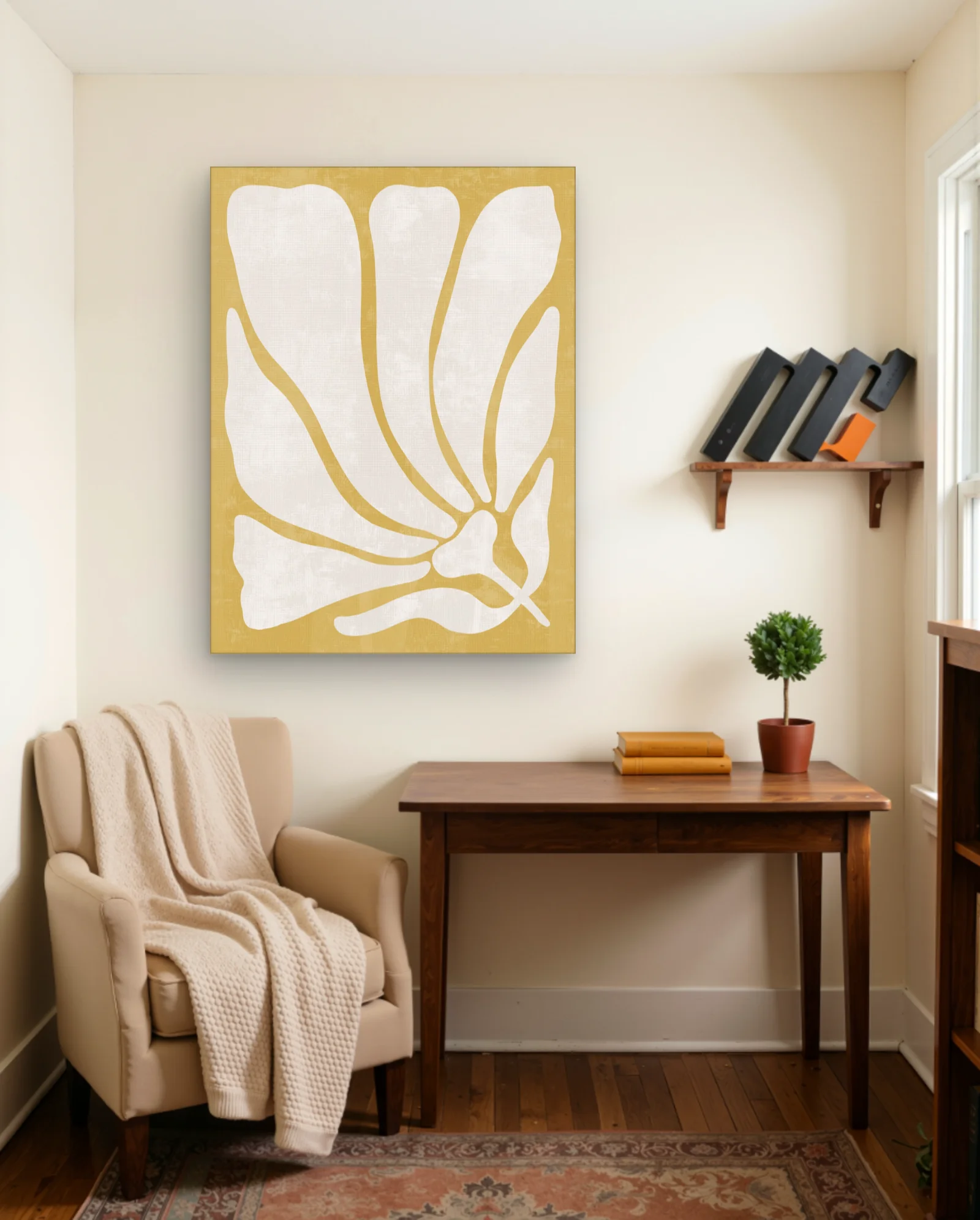 Monstera Leaf Mustard Yellow Wall Art — Abstract abstract & modern wall art poster