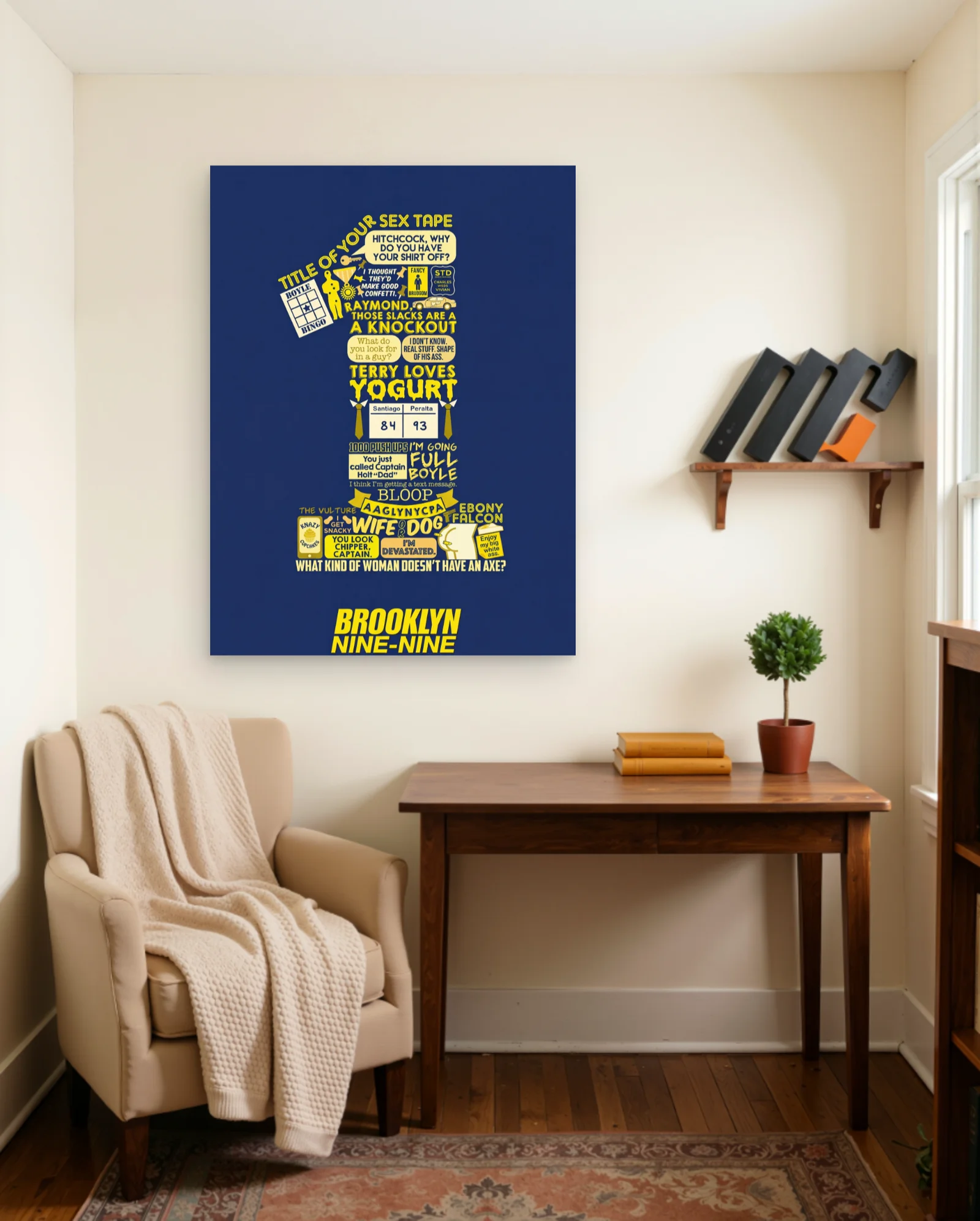 Brooklyn Nine-Nine Quotes Collage Wall Art — framed wall art poster by Memocult