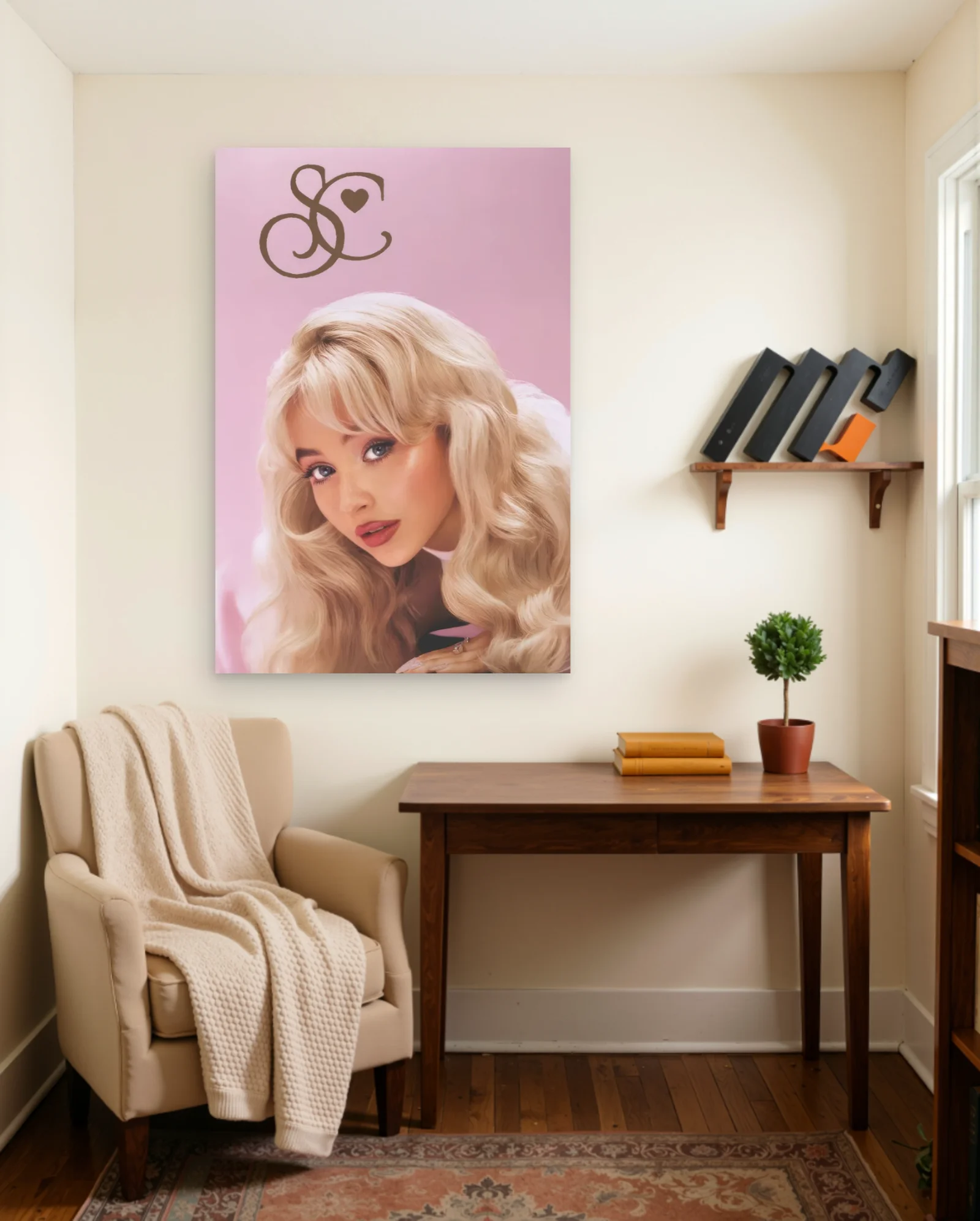 Sabrina Carpenter SC Logo Portrait Poster — framed wall art poster by Memocult