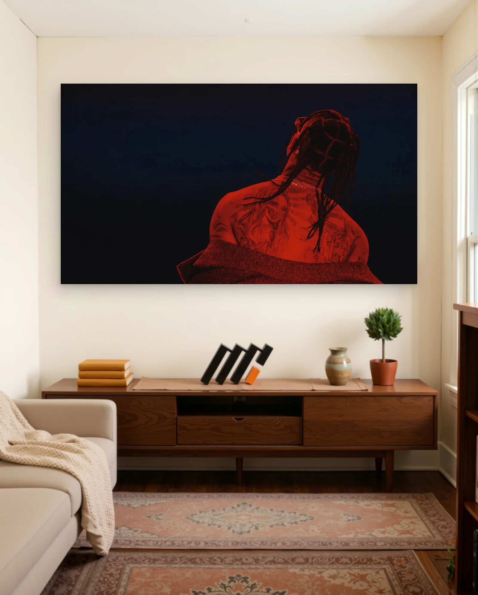 Travis Scott Back Tattoo Red Light Poster — framed wall art poster by Memocult