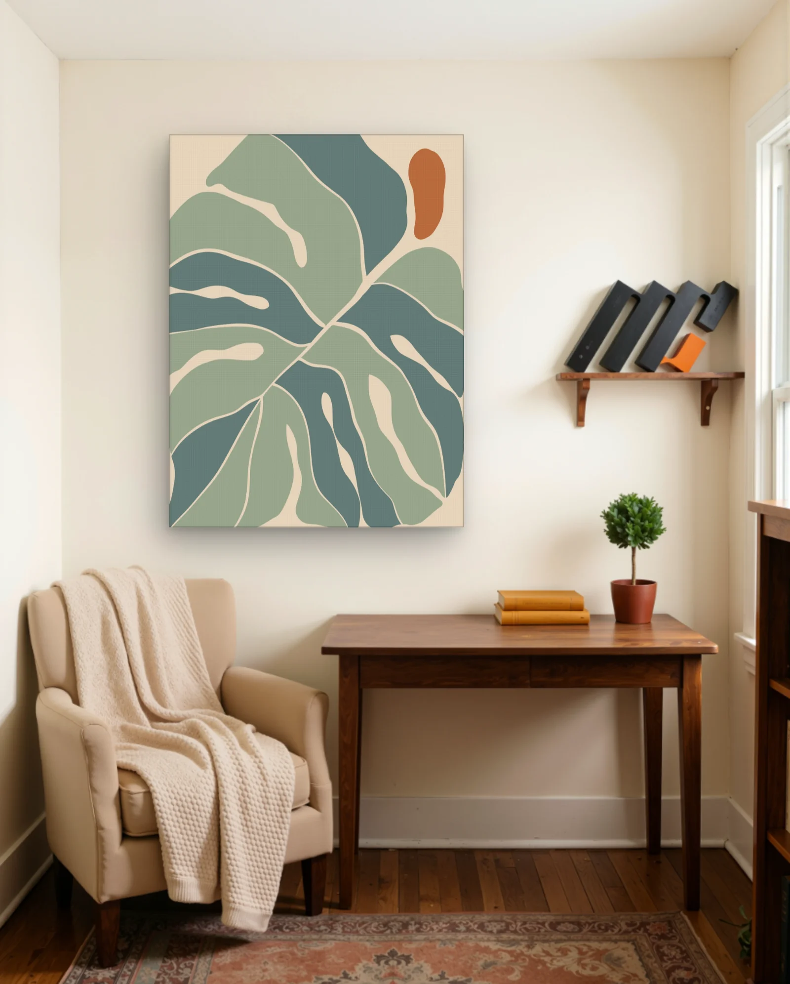 Monstera Sage Teal Abstract Wall Art — Modern Digital Art abstract & modern wall art poster