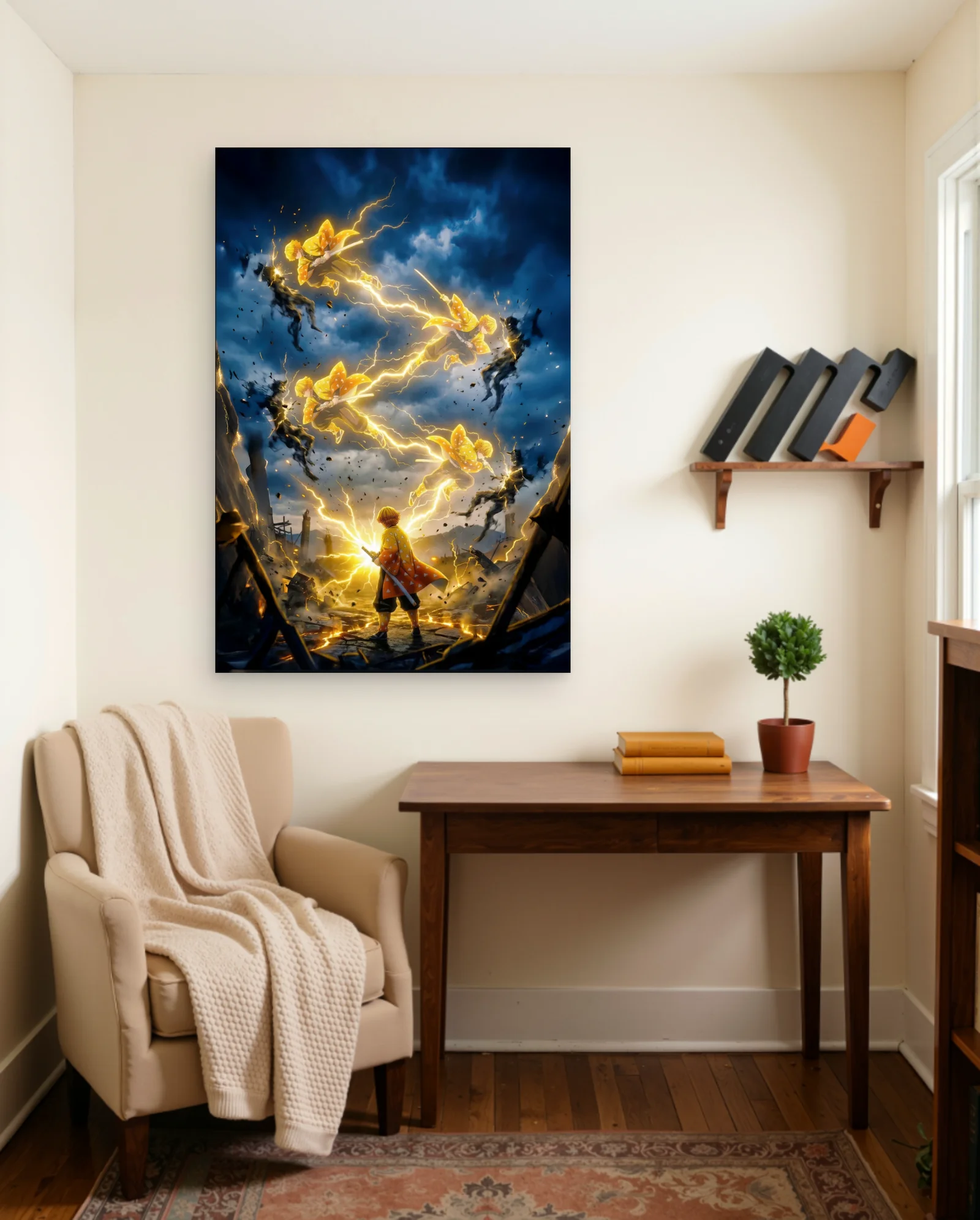 Zenitsu Thunder Technique Poster — framed wall art poster by Memocult
