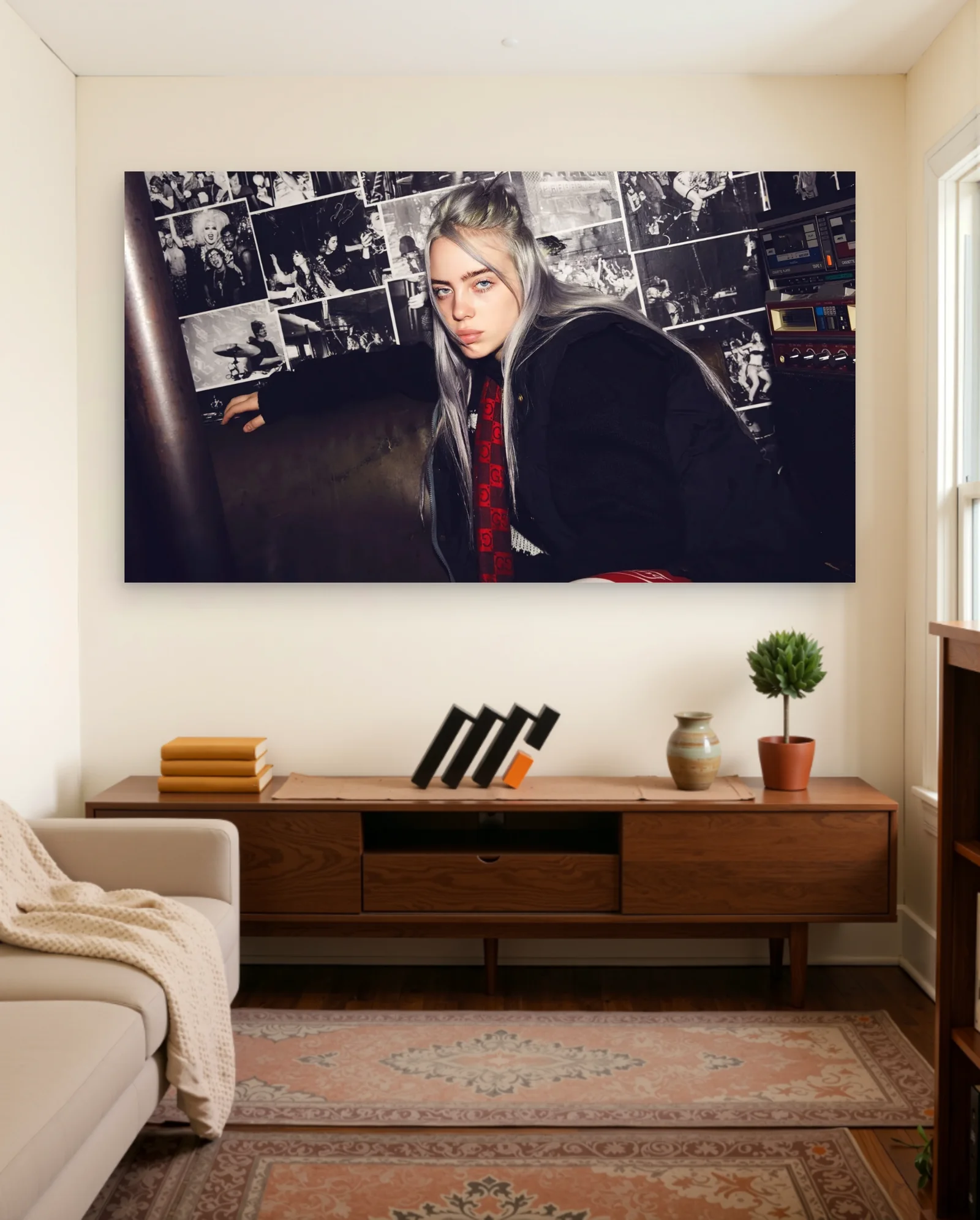 Billie Eilish Red Tie Poster — framed wall art poster by Memocult