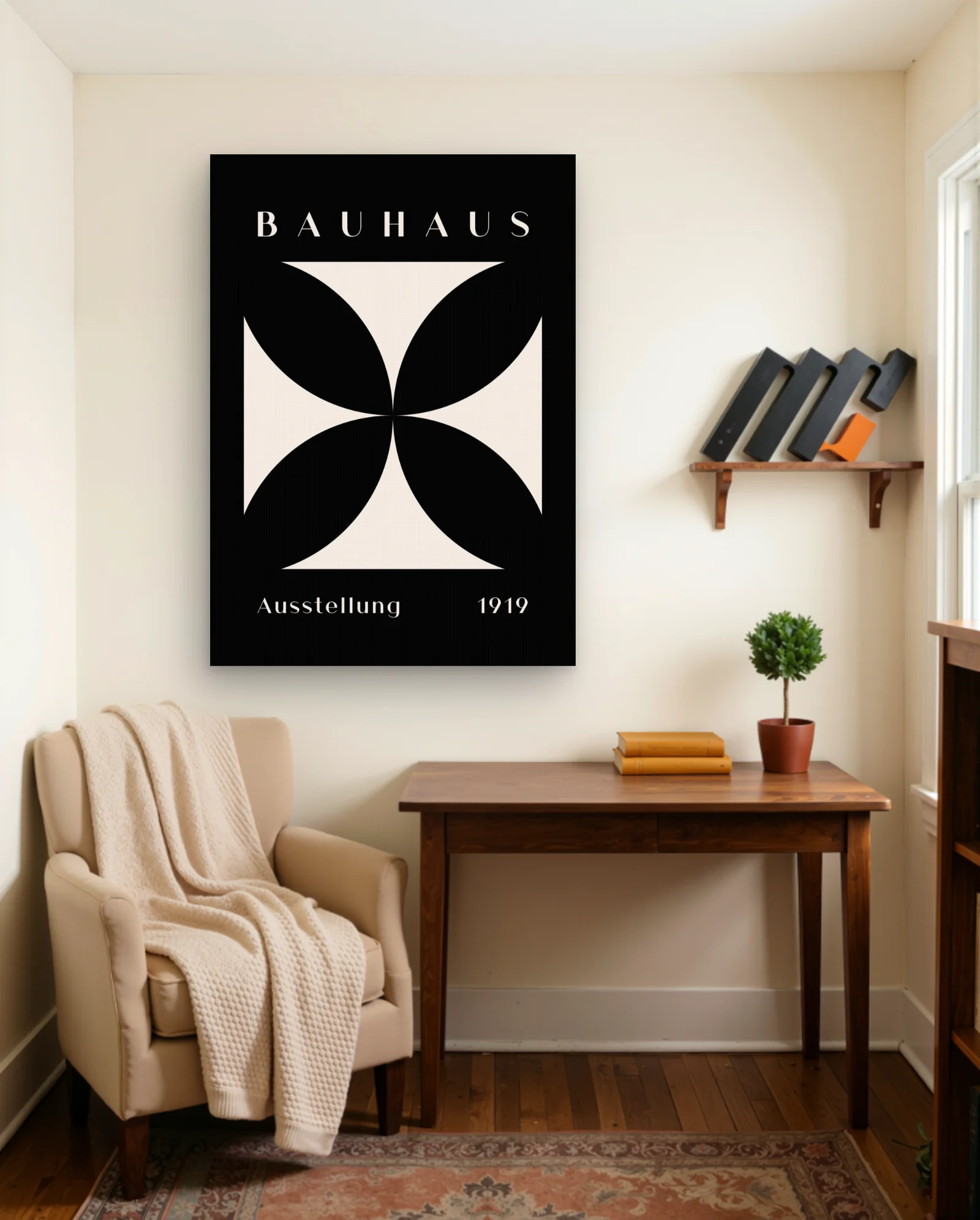 Bauhaus Ausstellung 1919 Cream Wall Art — framed wall art poster by Memocult