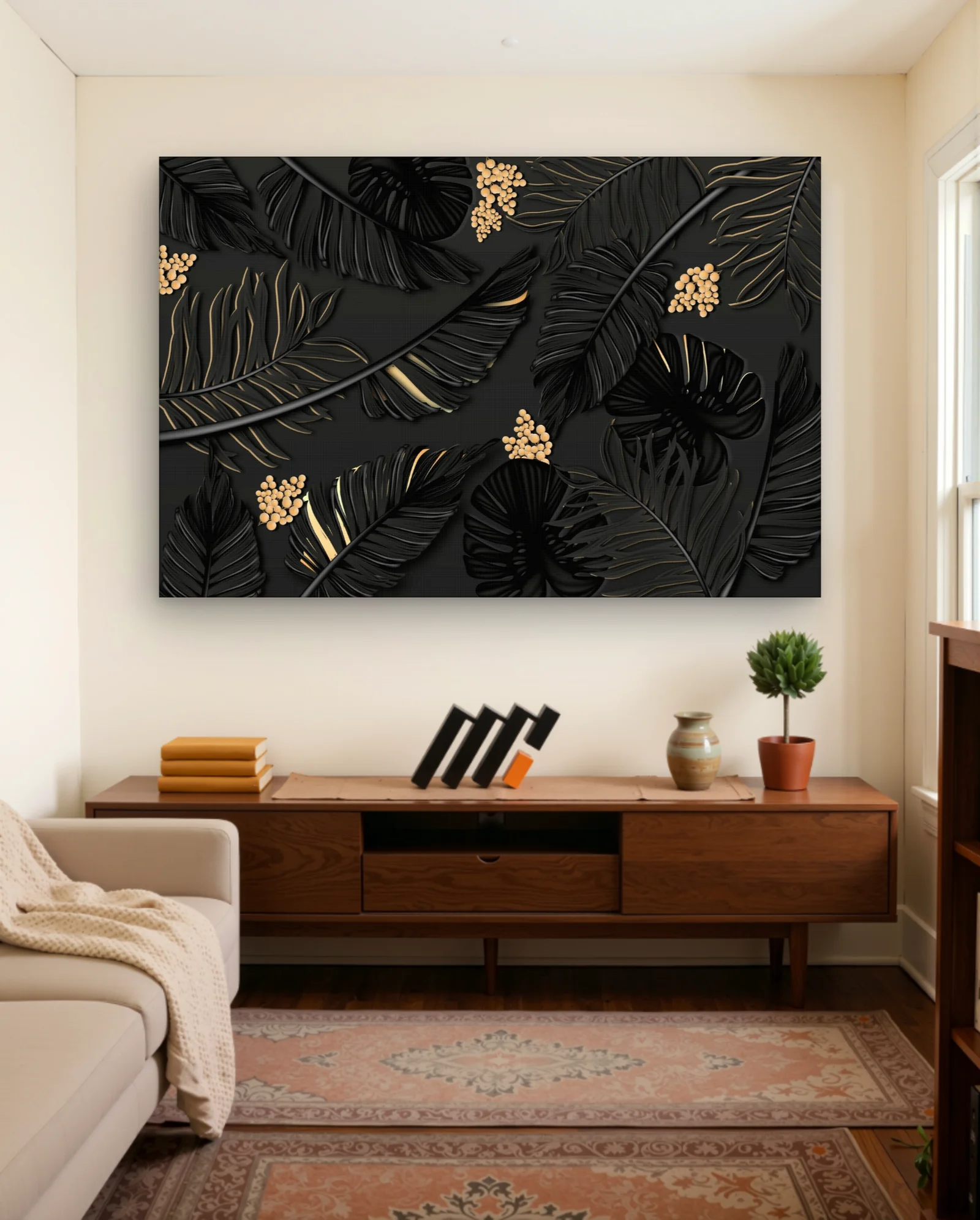 Black Gold Tropical Leaves Wall Art — Modern Digital Art abstract & modern wall art poster