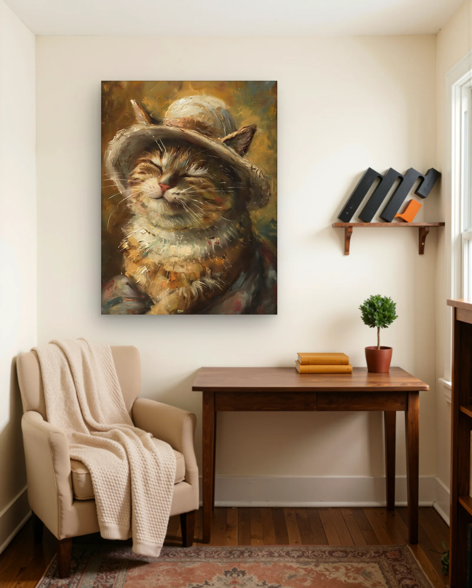 Tabby Cat Wearing Hat Wall Art — Modern Oil Type classical & fine art wall art poster