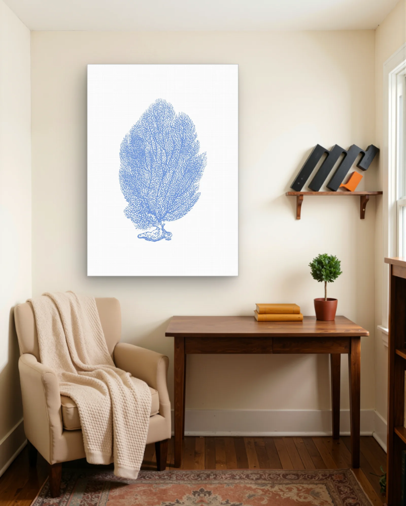 Blue Sea Fan Illustration Wall Art — Abstract abstract & modern wall art poster