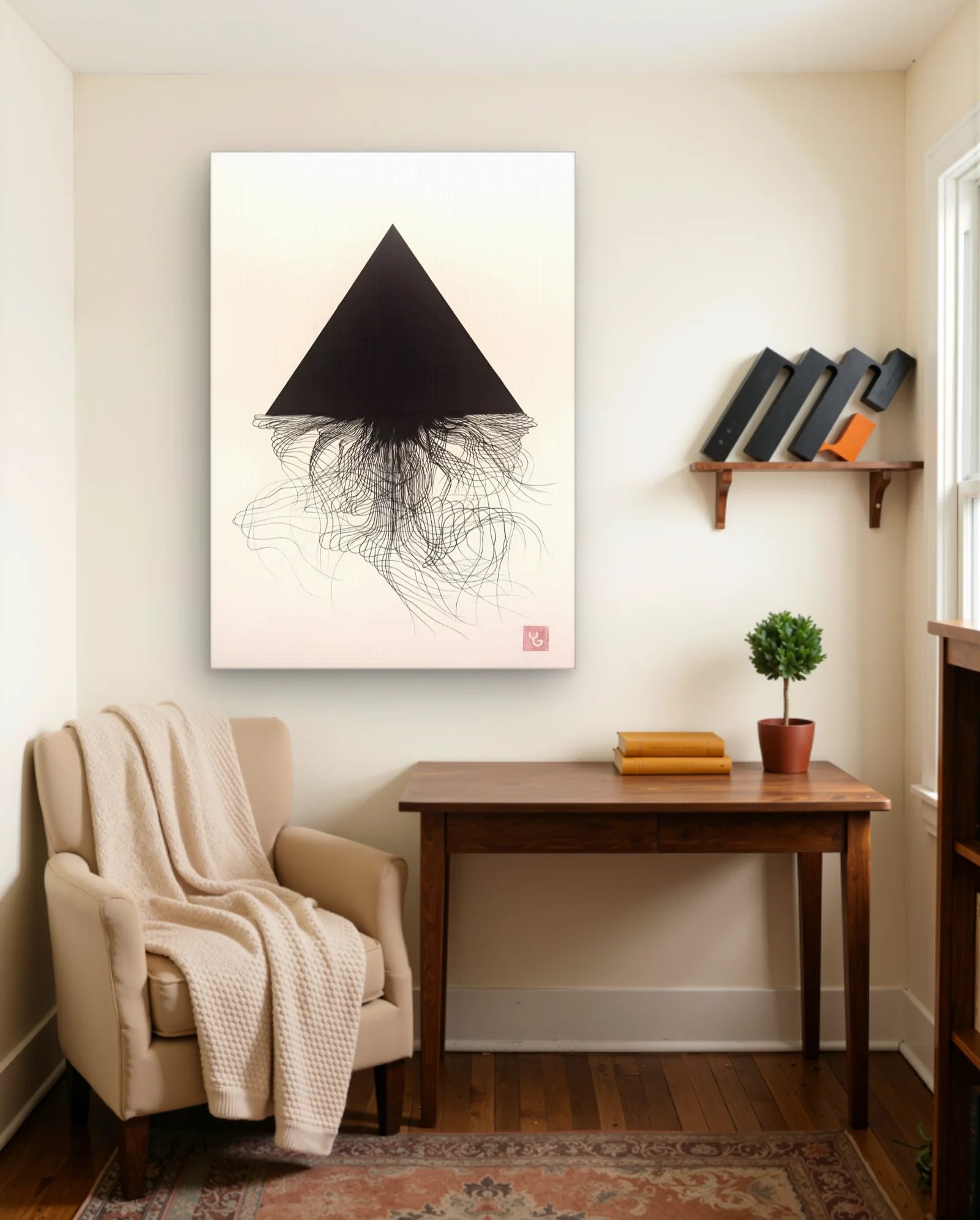 Black Triangle Flowing Roots Wall Art — framed wall art poster by Memocult