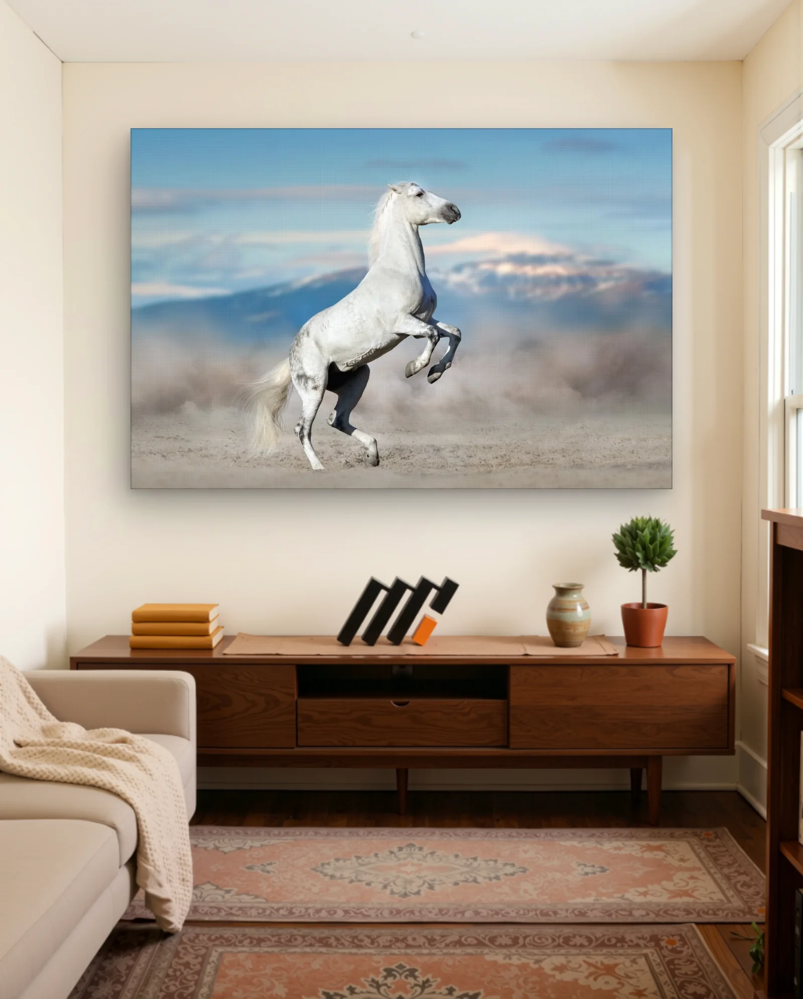 White Horse Rearing Up Wall Art — framed wall art poster by Memocult