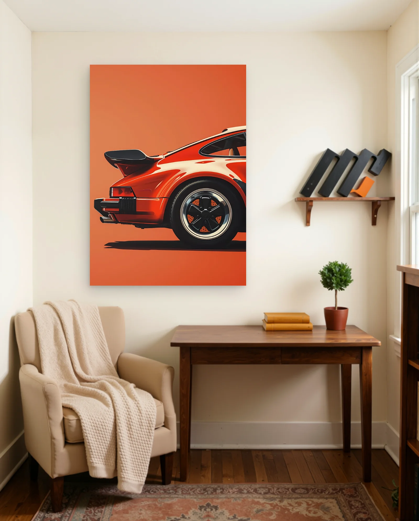Porsche 911 Turbo Scarlet Rear Poster — framed wall art poster by Memocult