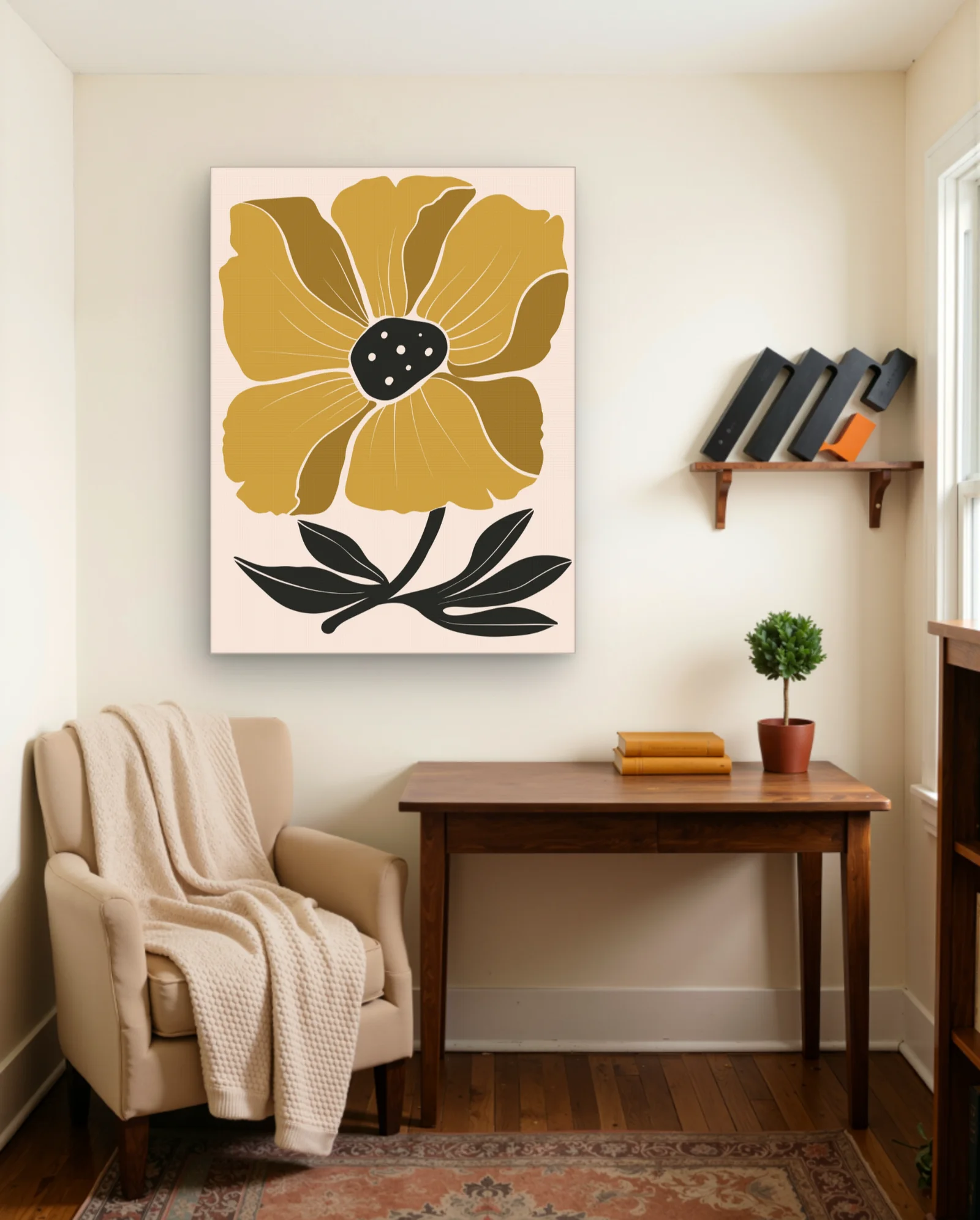 Ochre Poppy With Black Leaves Wall Art — Modern Digital Art abstract & modern wall art poster