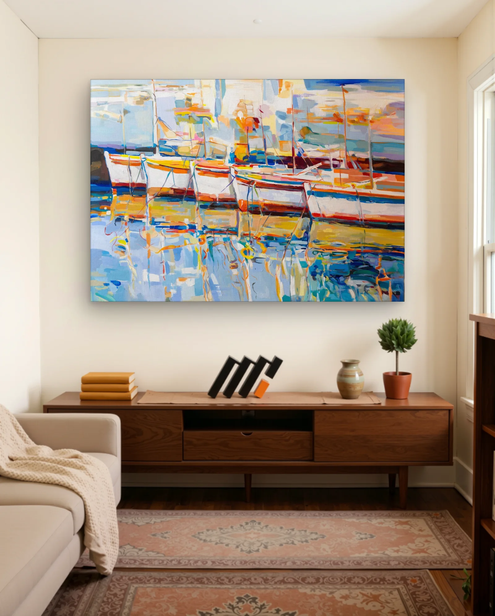 Sailboats Reflections Colorful Sunset Wall Art — Abstract abstract & modern wall art poster