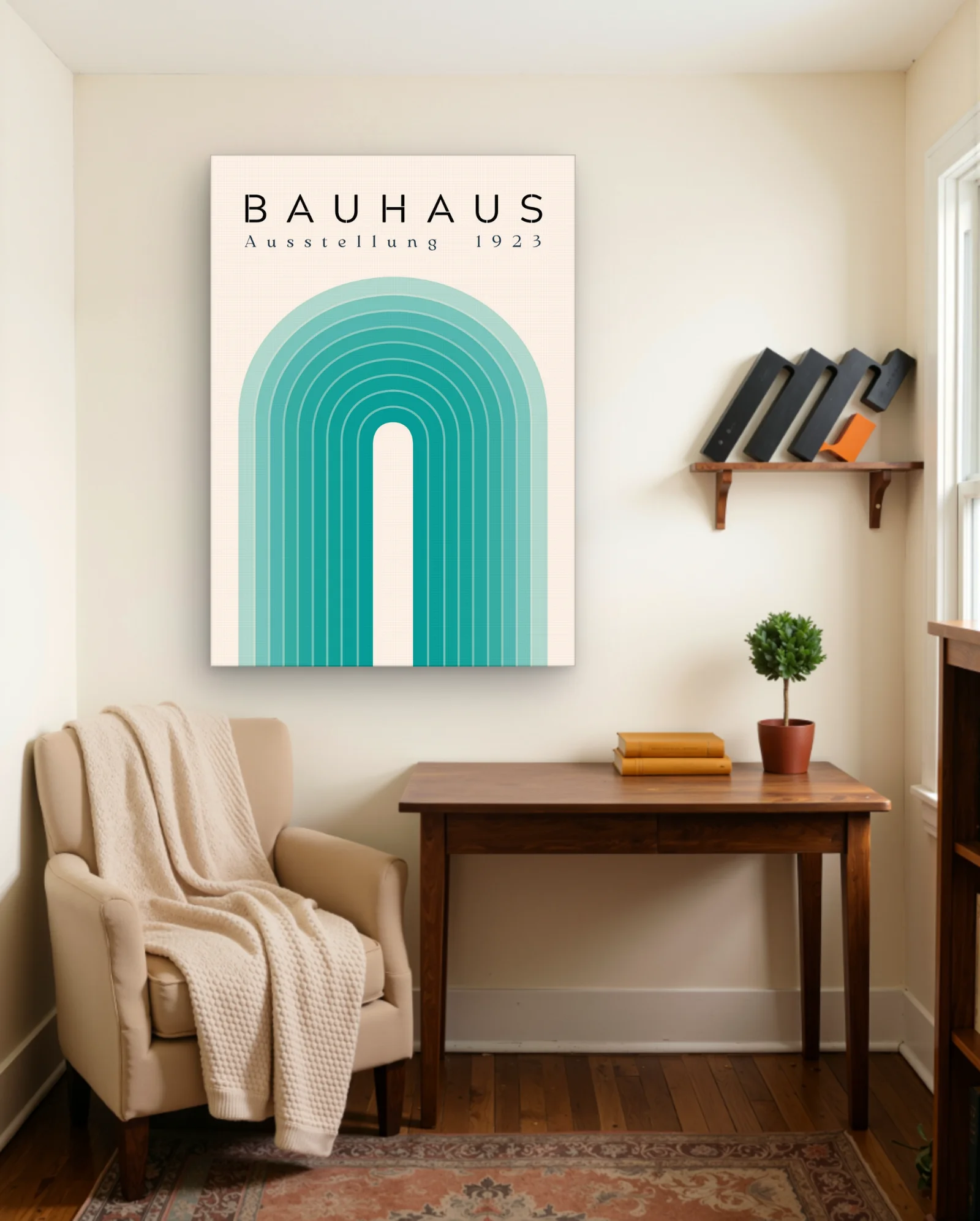Bauhaus Ausstellung 1923 Teal Arches Wall Art — Abstract abstract & modern wall art poster