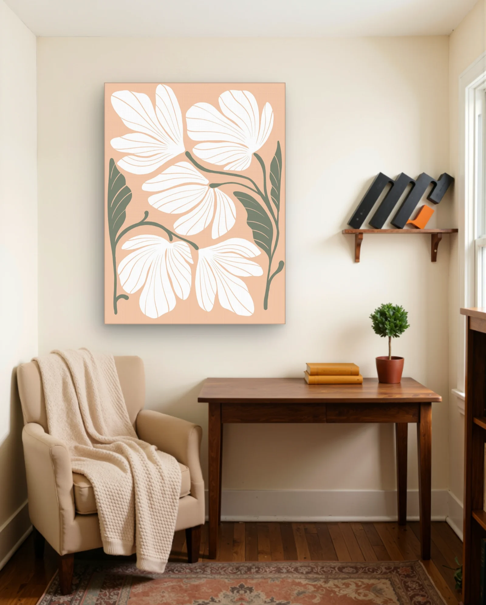 White Petal Botanical Peach Sage Wall Art — Modern Digital Art abstract & modern wall art poster