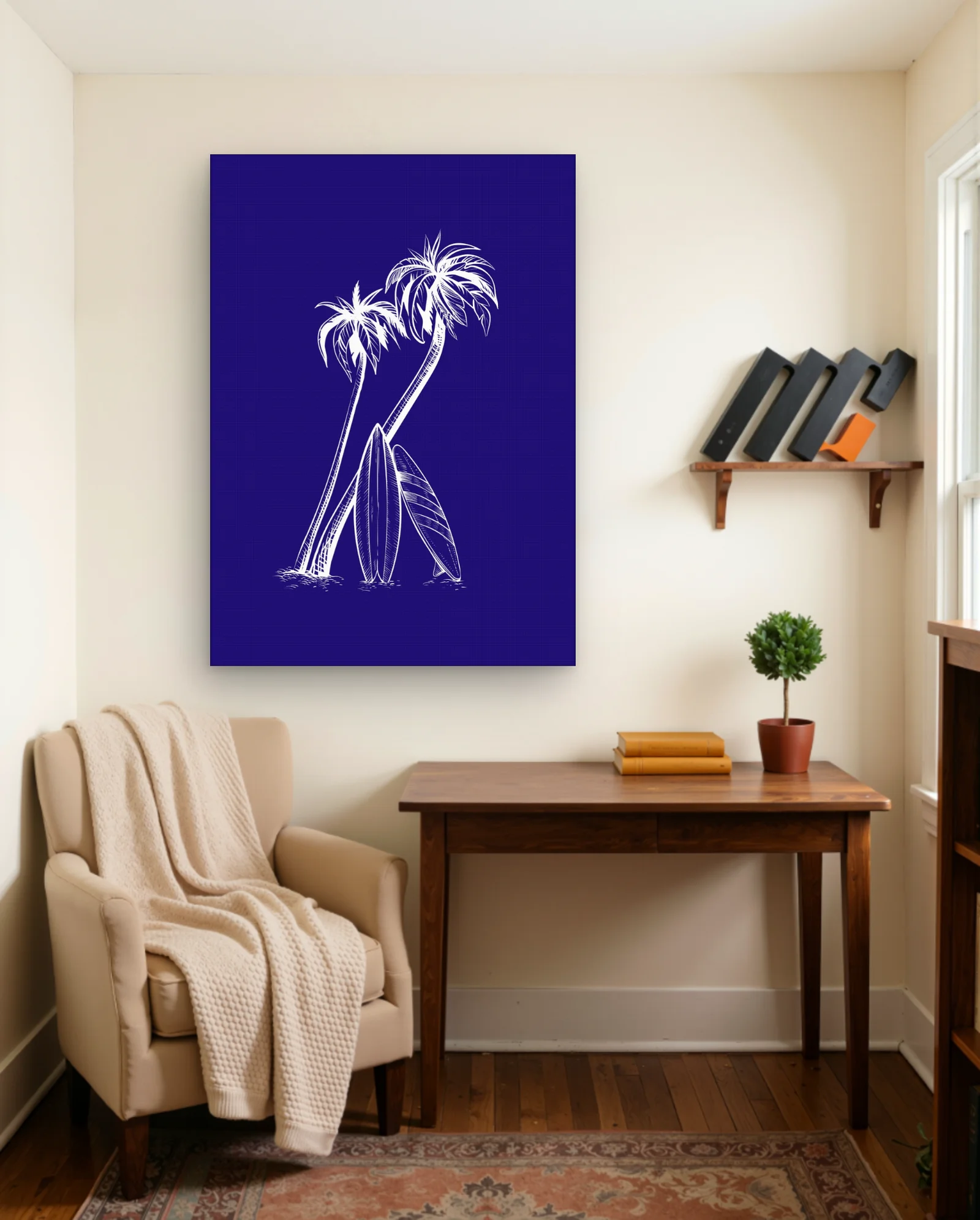Palm Trees With Surfboards Sketch Wall Art — framed wall art poster by Memocult
