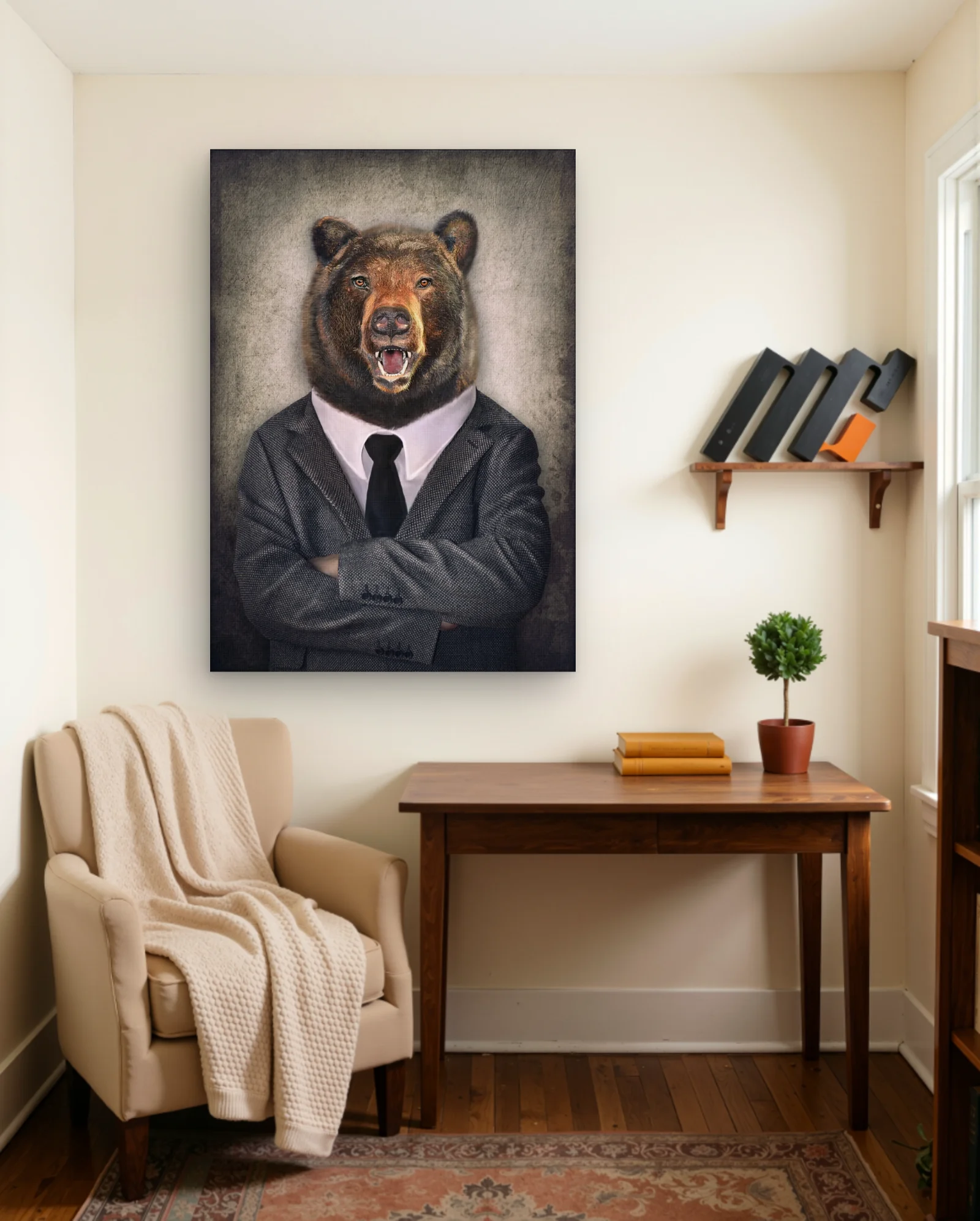 Brown Bear In Suit Crossed Arms Wall Art — Modern Digital Art abstract & modern wall art poster