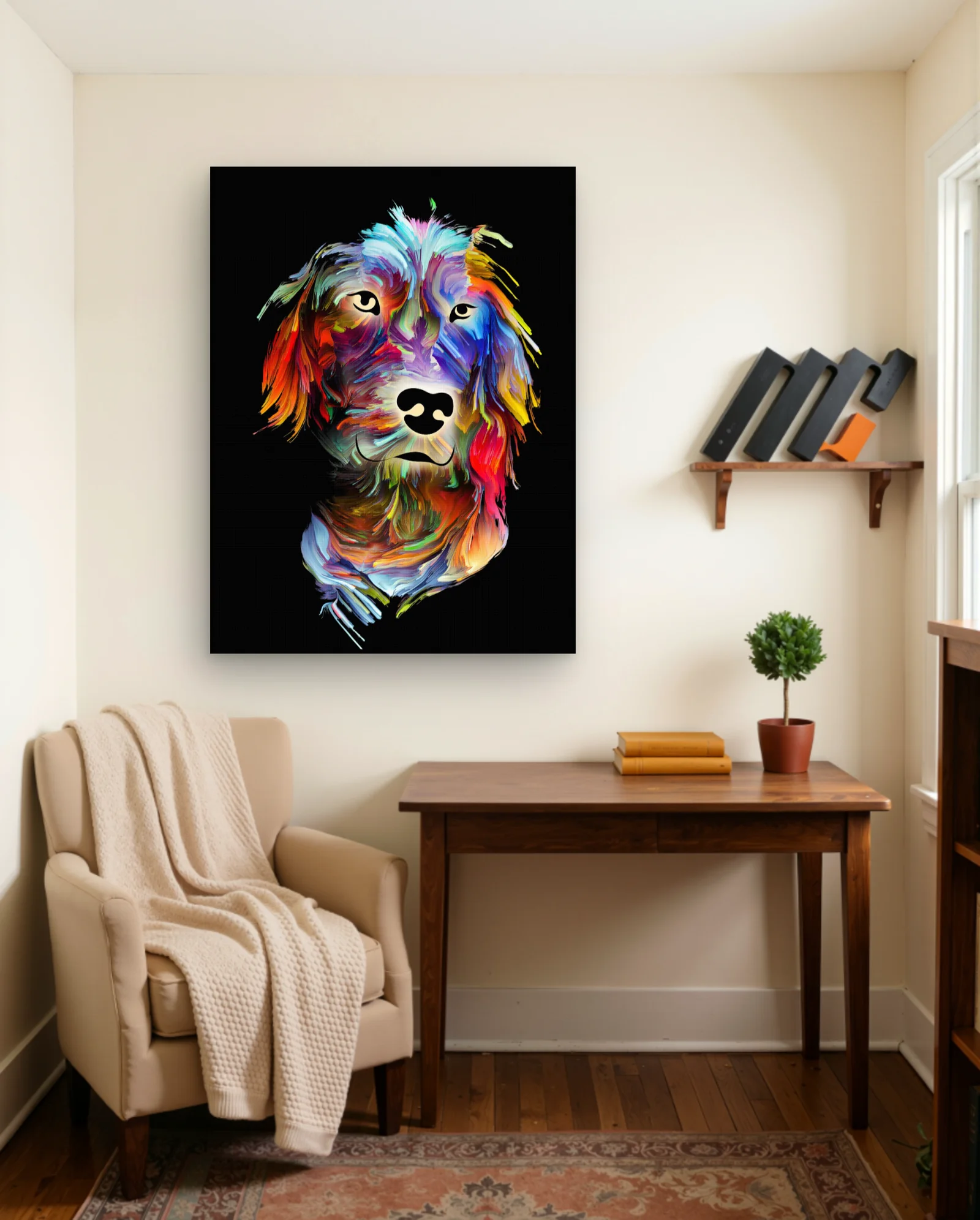 Golden Retriever Colorburst Wall Art — framed wall art poster by Memocult