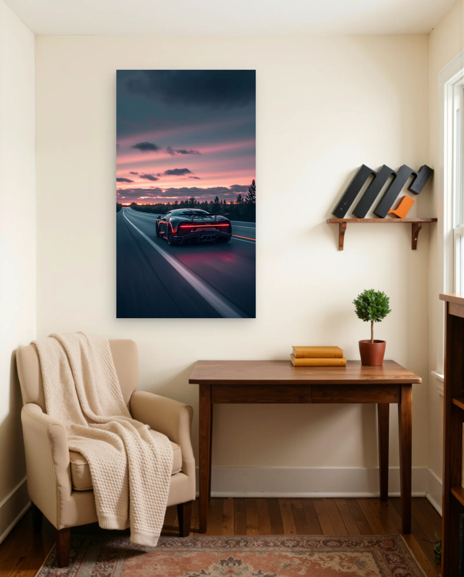 Bugatti Chiron Sunset Drive Poster — framed wall art poster by Memocult