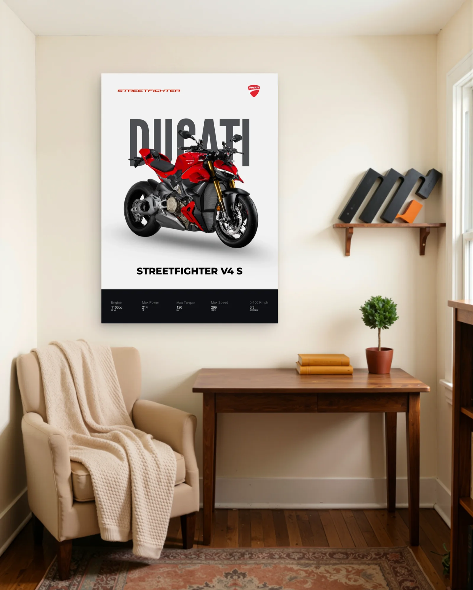 Ducati Streetfighter V4 S Poster — framed wall art poster by Memocult