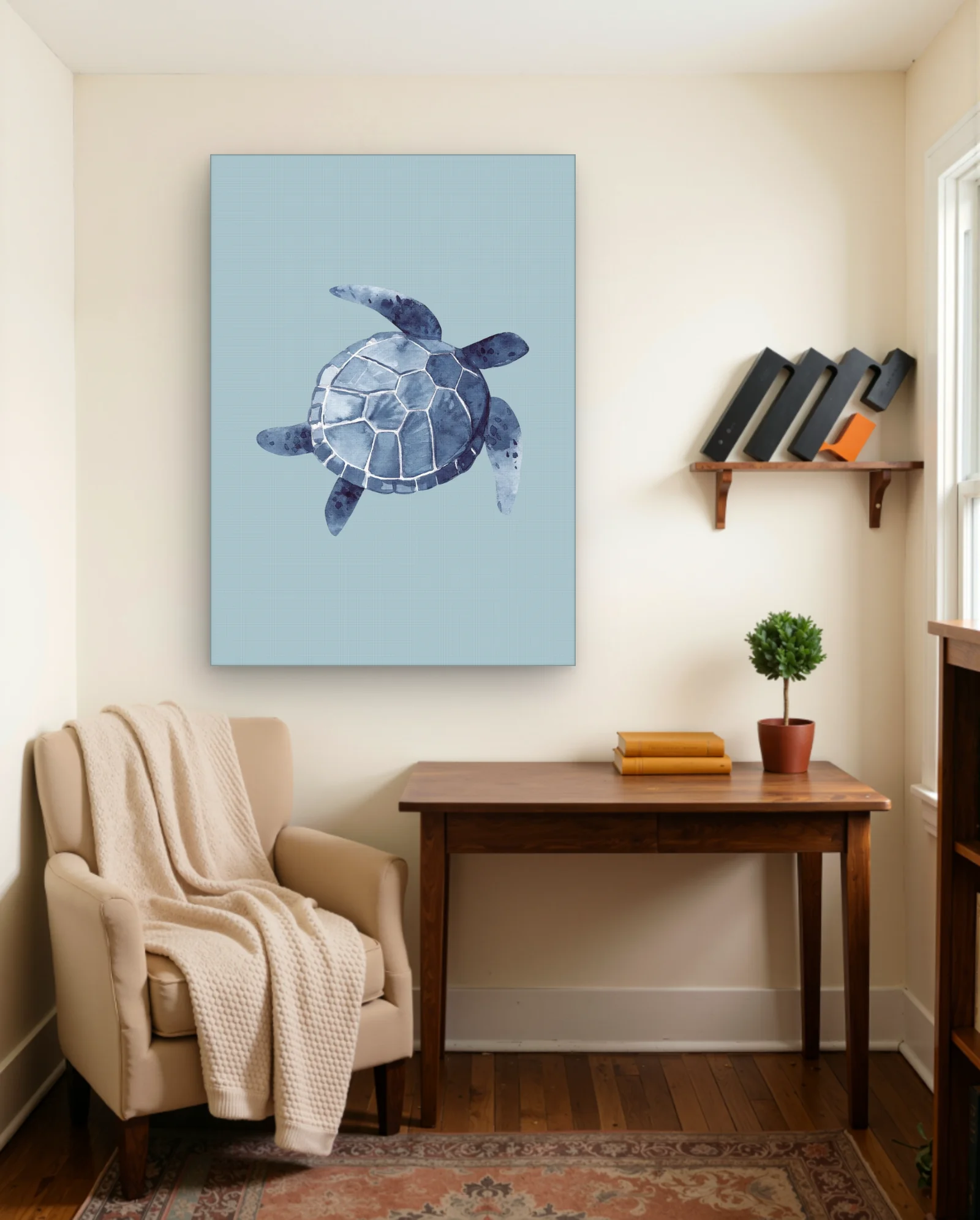 Blue Watercolor Sea Turtle Wall Art — Modern Digital Art abstract & modern wall art poster