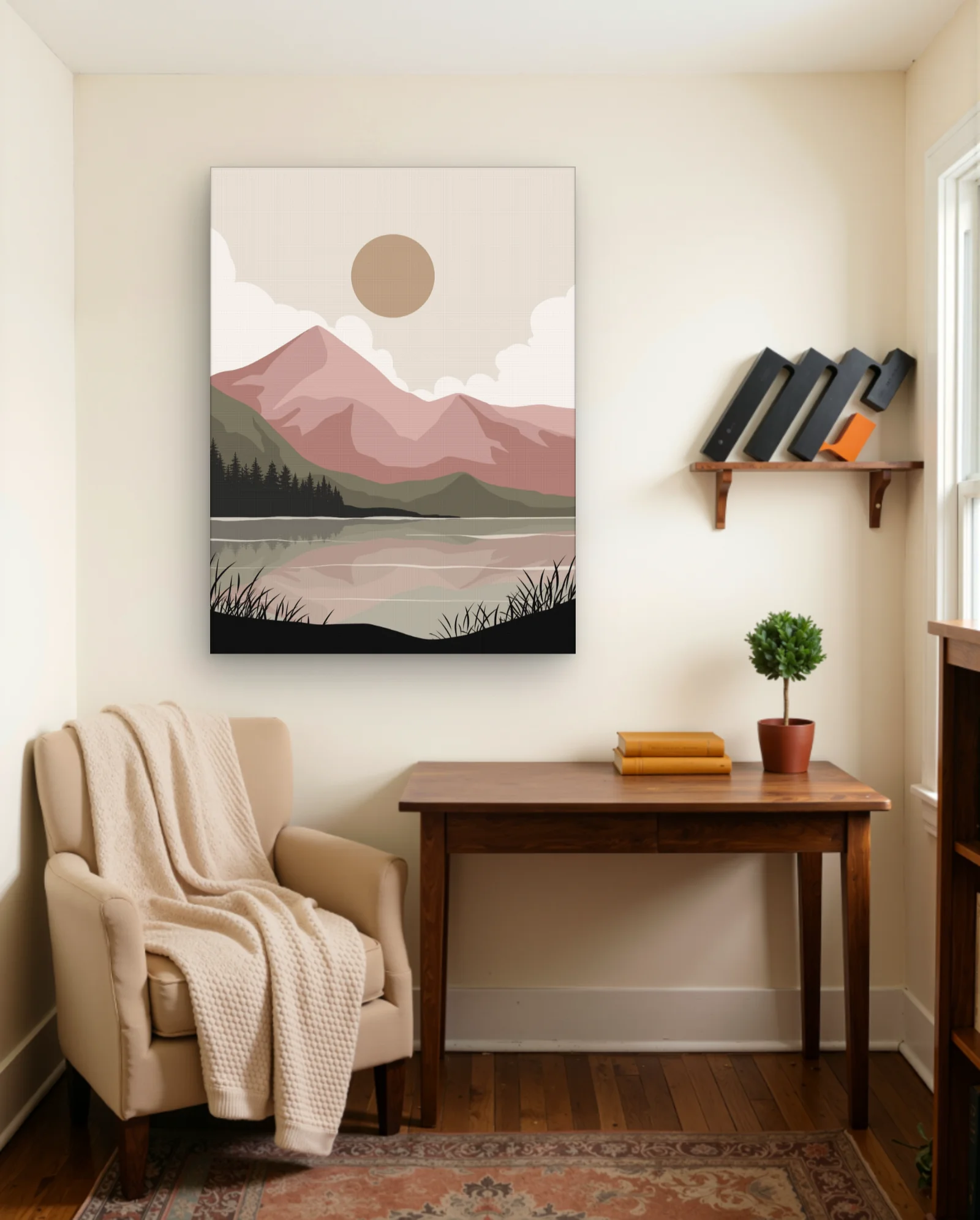 Pink Mountain Lake Sunrise Wall Art — Aesthetic Moods abstract & modern wall art poster