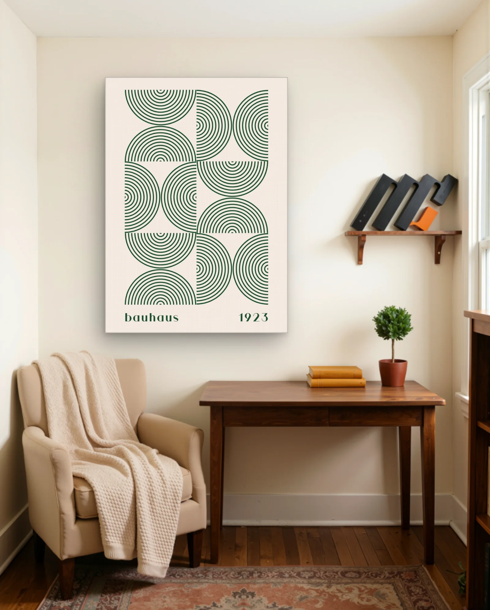 Bauhaus 1923 — Green Concentric Semi‑Circle Grid — Abstract abstract & modern wall art poster