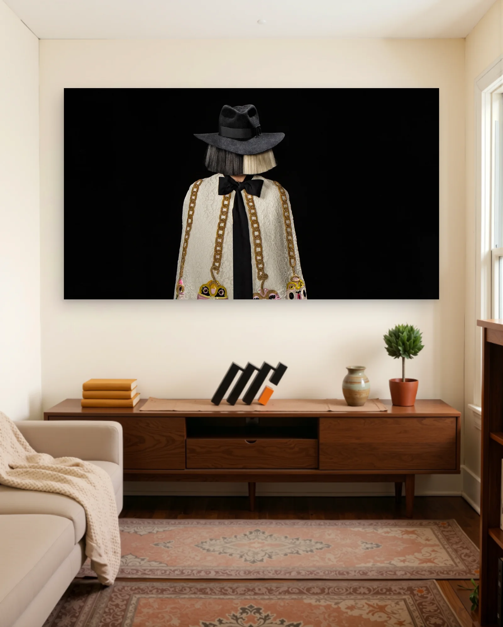 Sia Black Hat Two Tone Hair Poster — framed wall art poster by Memocult