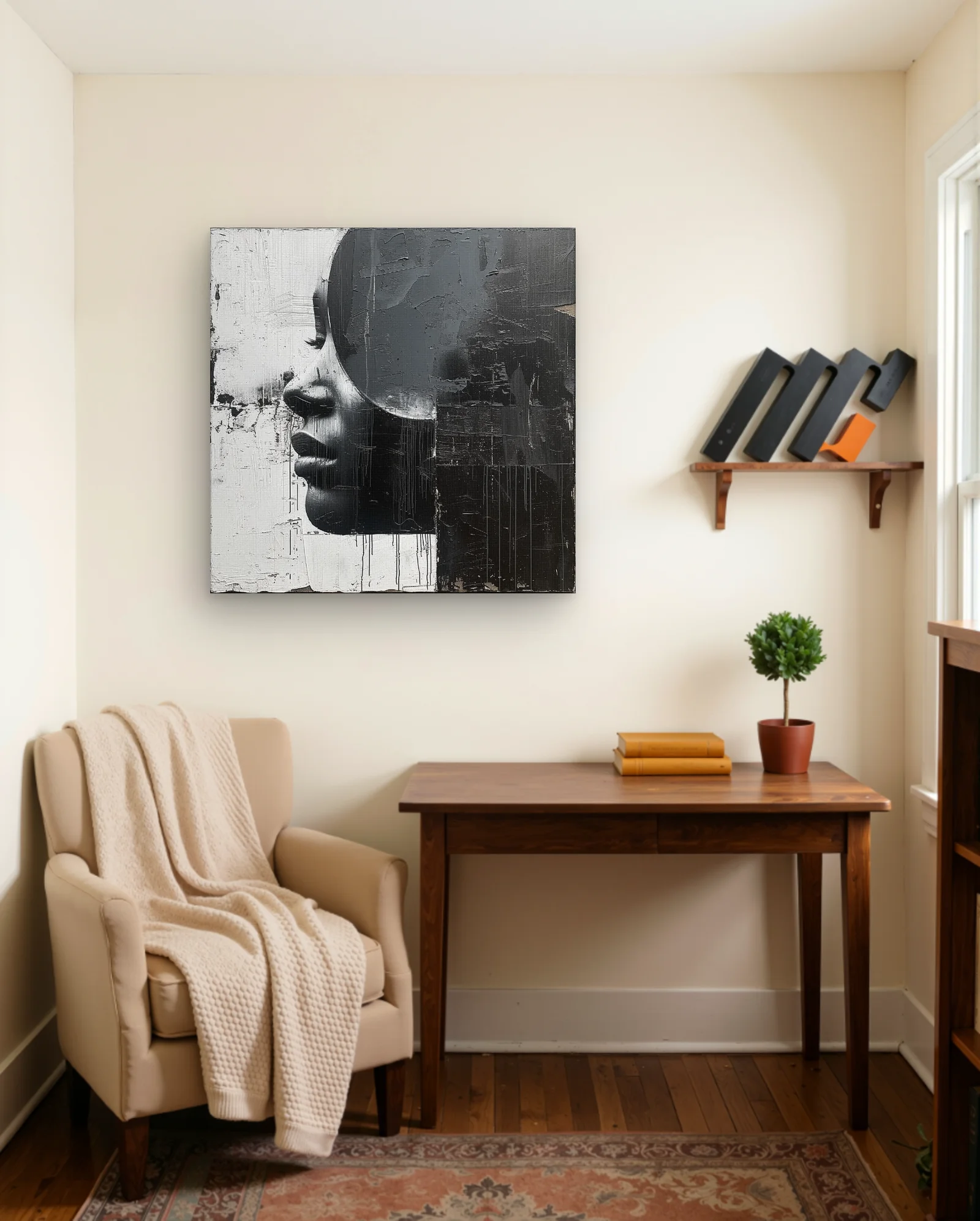Woman Profile Black And White Wall Art — framed wall art poster by Memocult