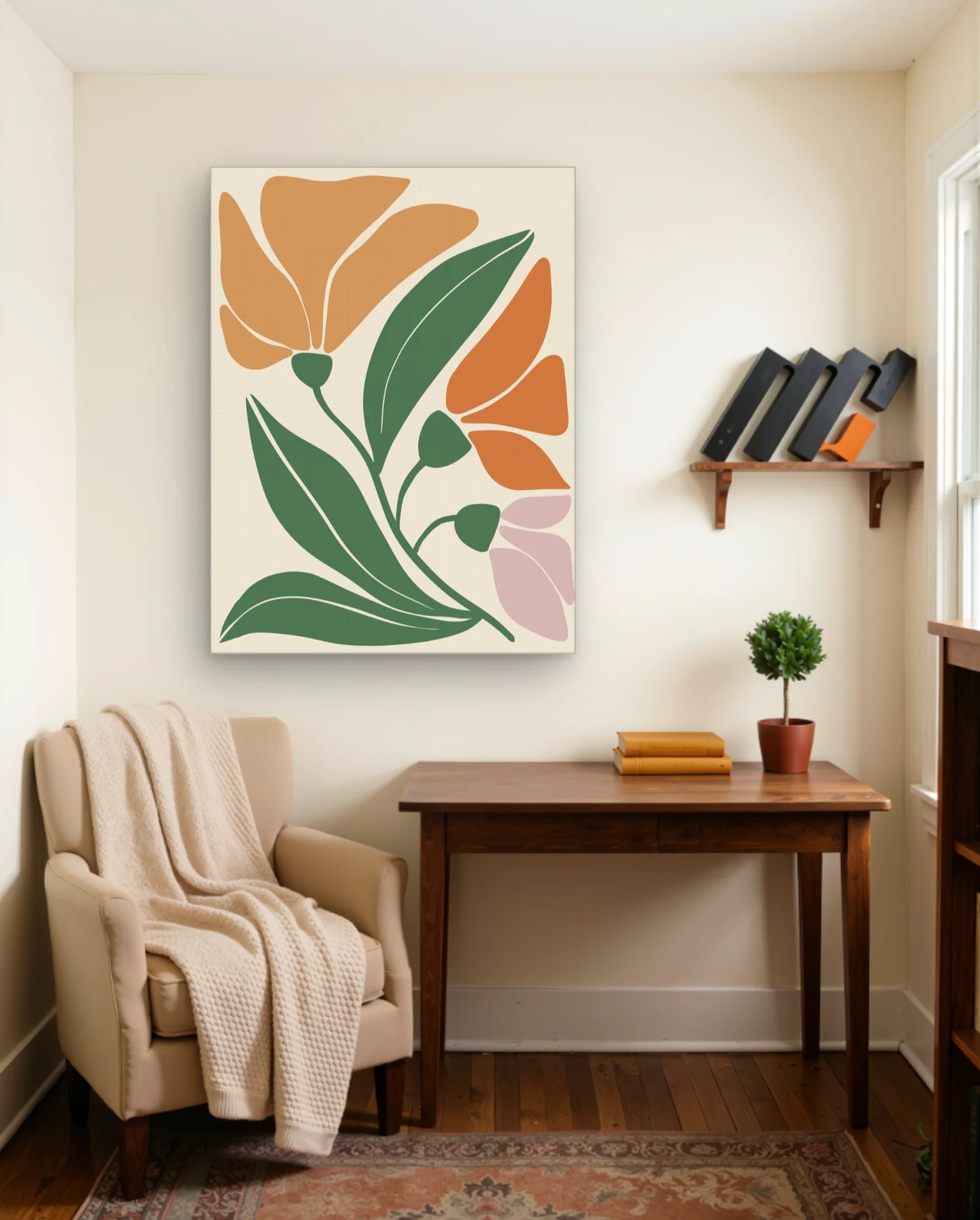 Orange Pink Floral Botanical Wall Art — framed wall art poster by Memocult