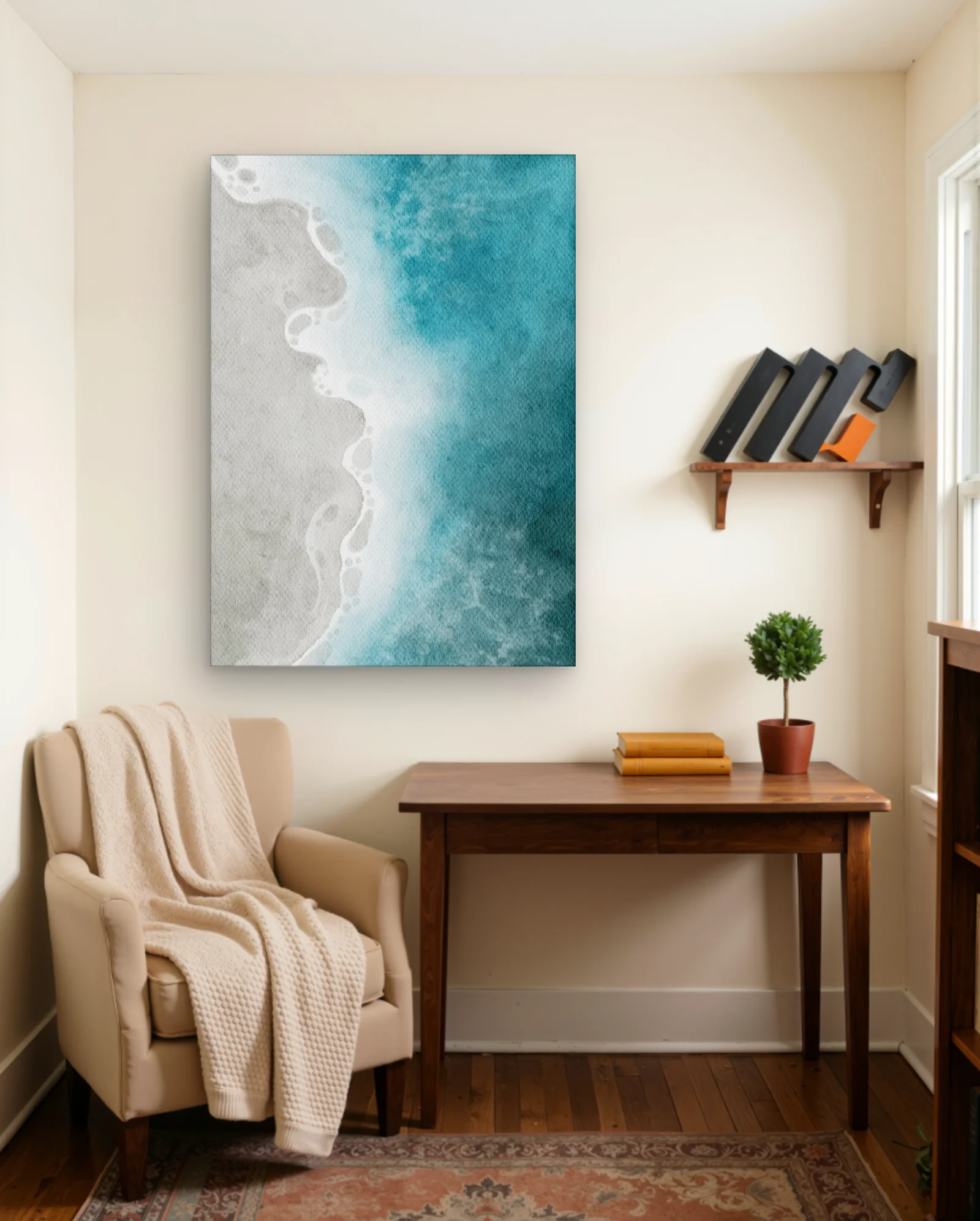 Teal Ocean Waves Beach Watercolor Wall Art — Abstract abstract & modern wall art poster