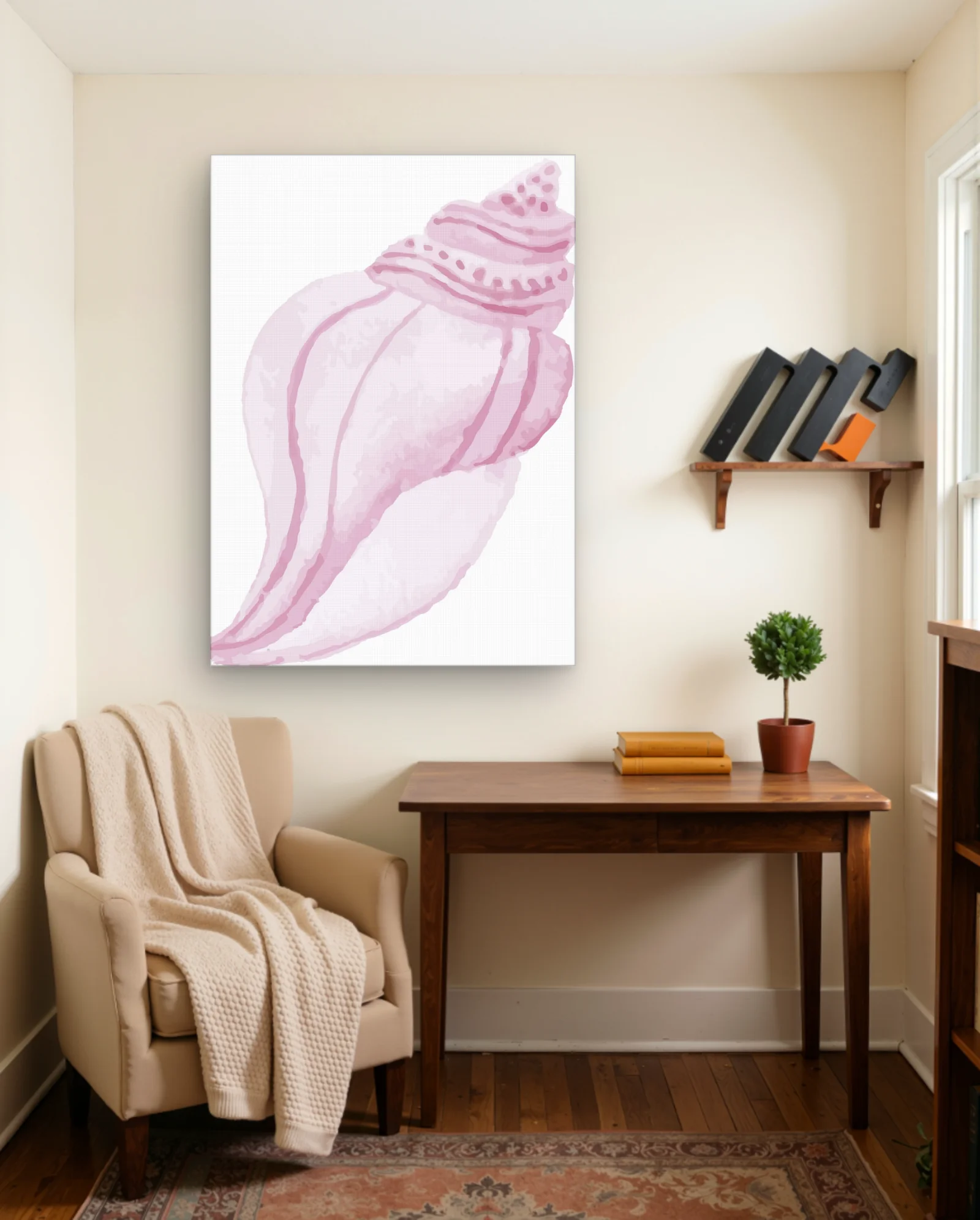 Pink Seashell Watercolor Wall Art — framed wall art poster by Memocult