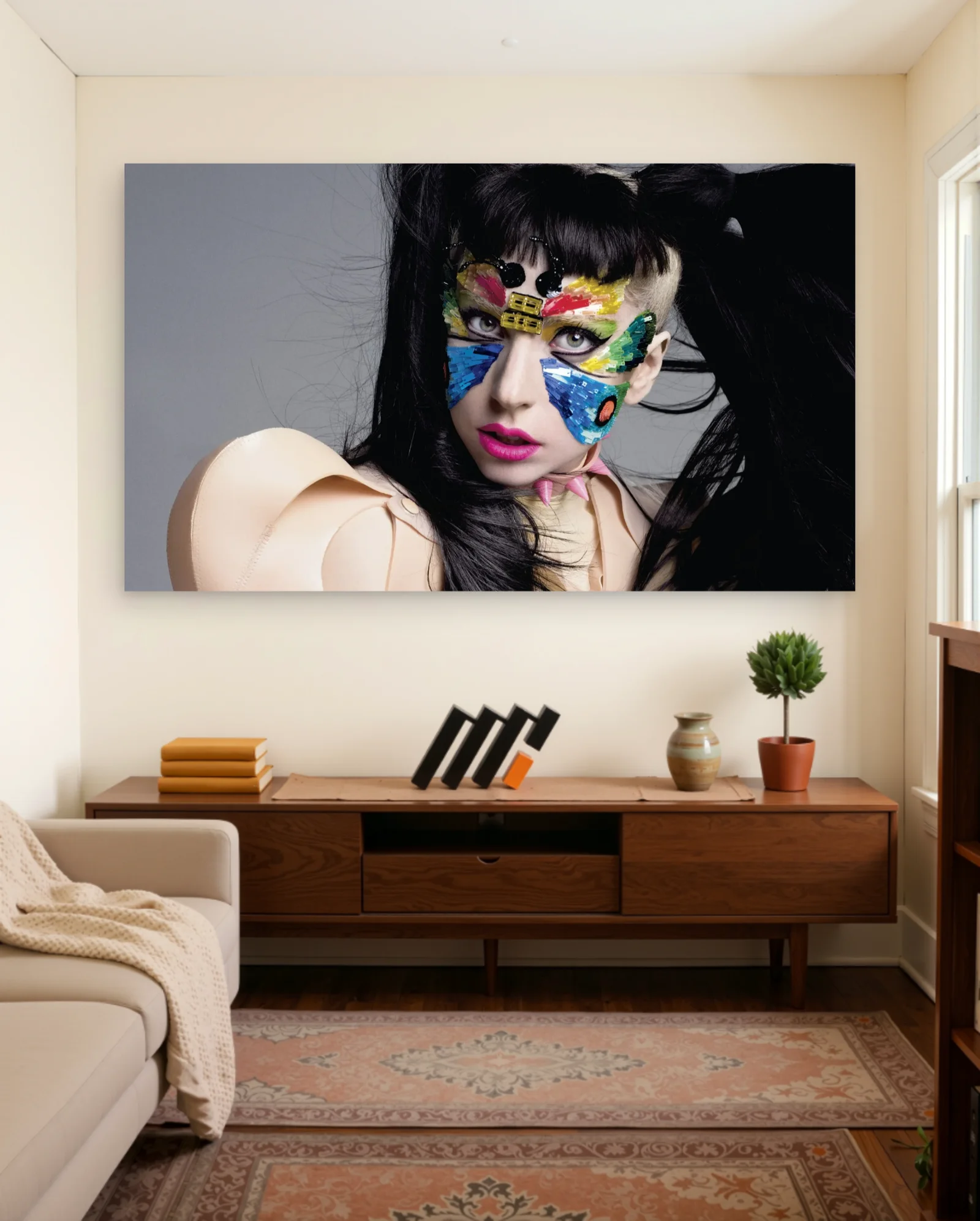 Lady Gaga Butterfly Face Paint Poster — framed wall art poster by Memocult