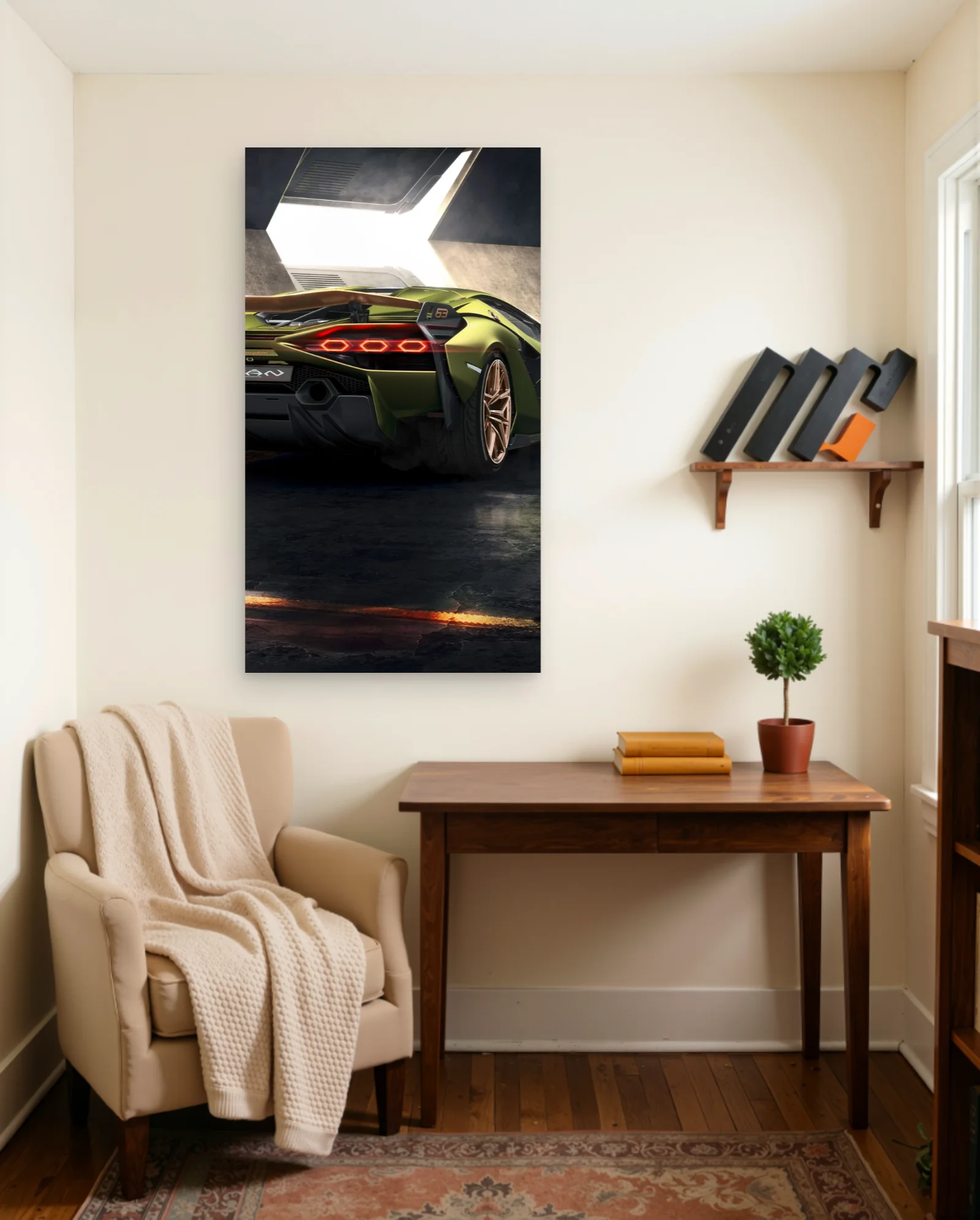 Lamborghini Sian Olive Green Copper Wheels Poster — framed wall art poster by Memocult