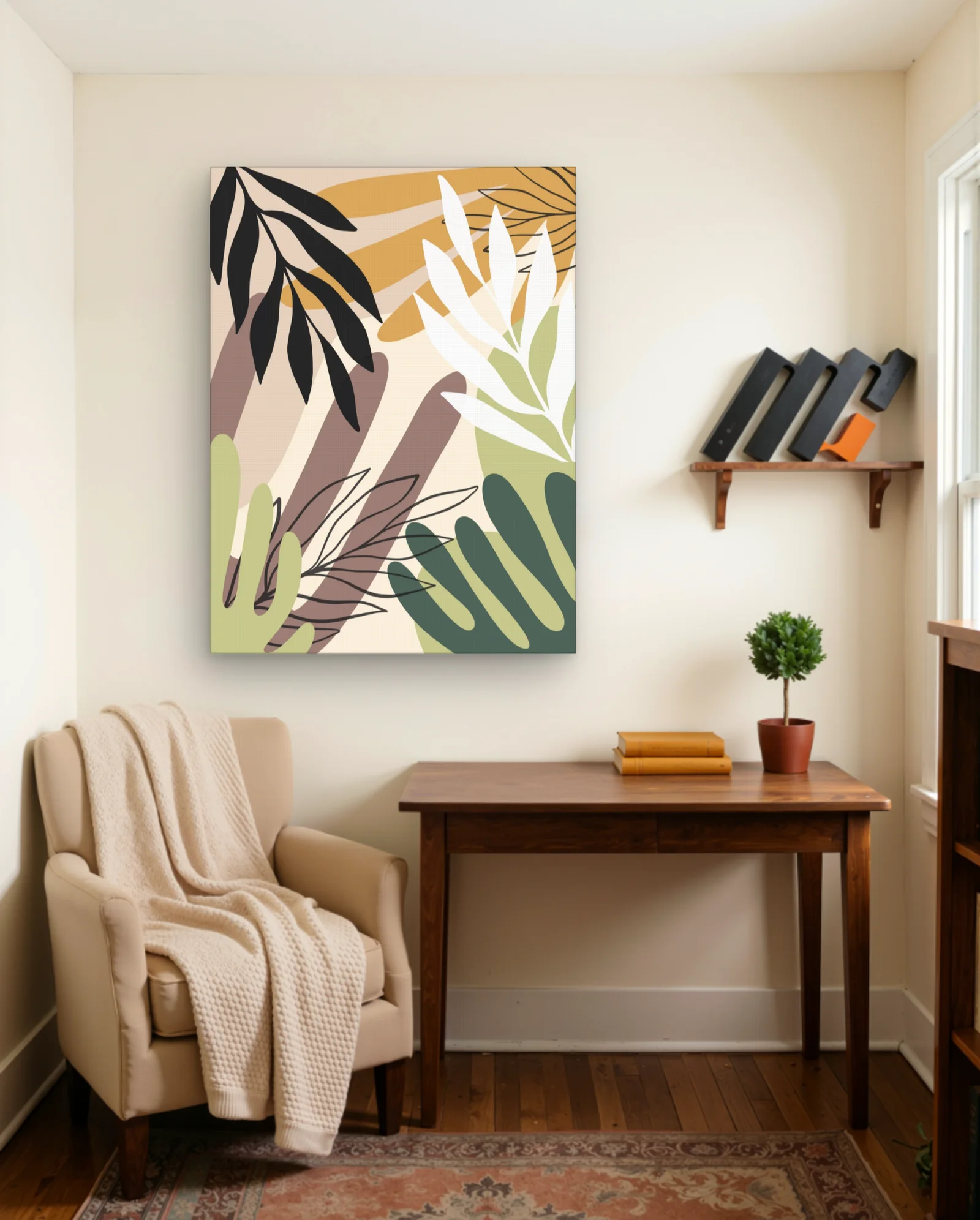 Abstract Tropical Leaves Mustard Beige Wall Art — Abstract abstract & modern wall art poster