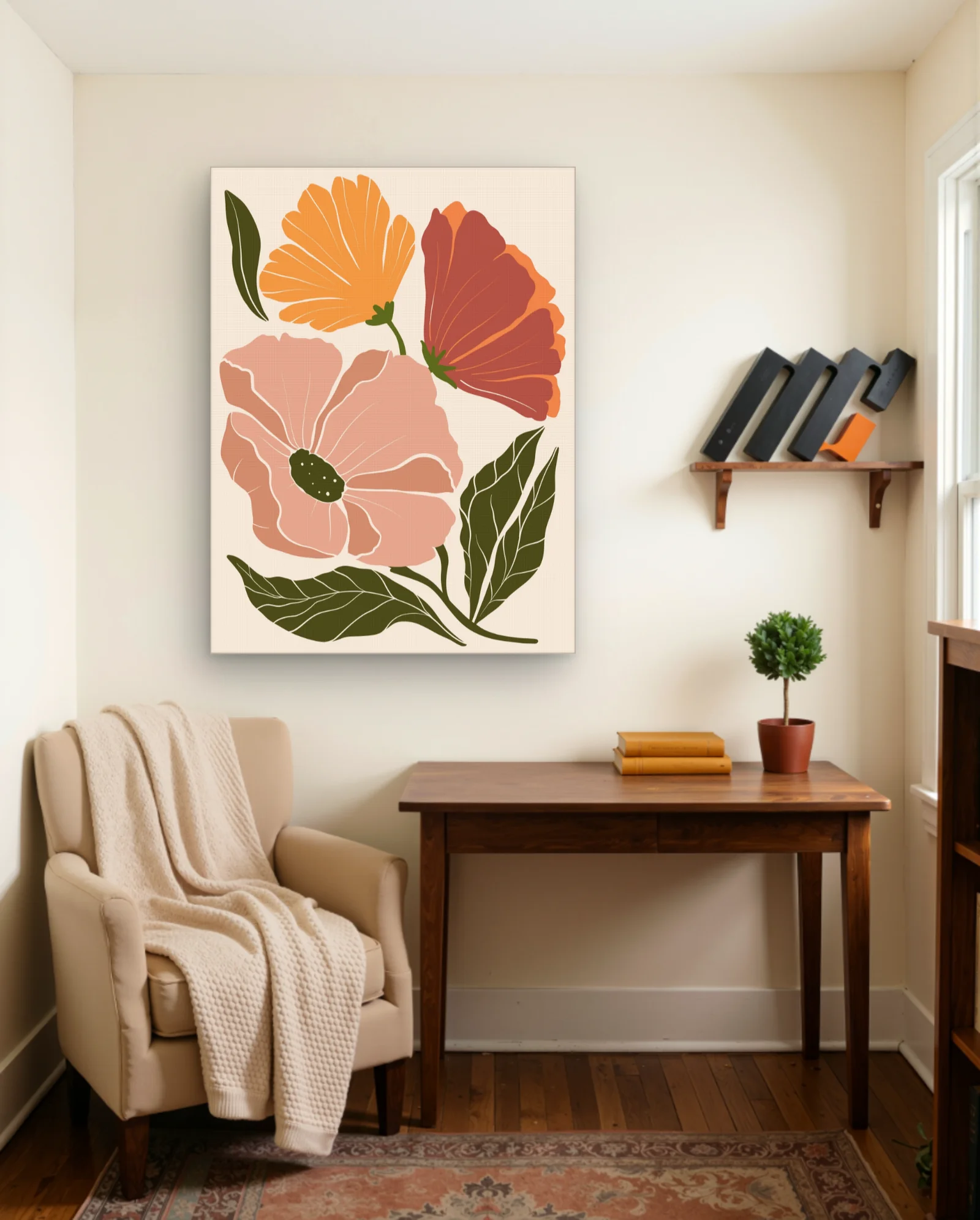 Pink Orange Red Flowers Wall Art — Abstract abstract & modern wall art poster