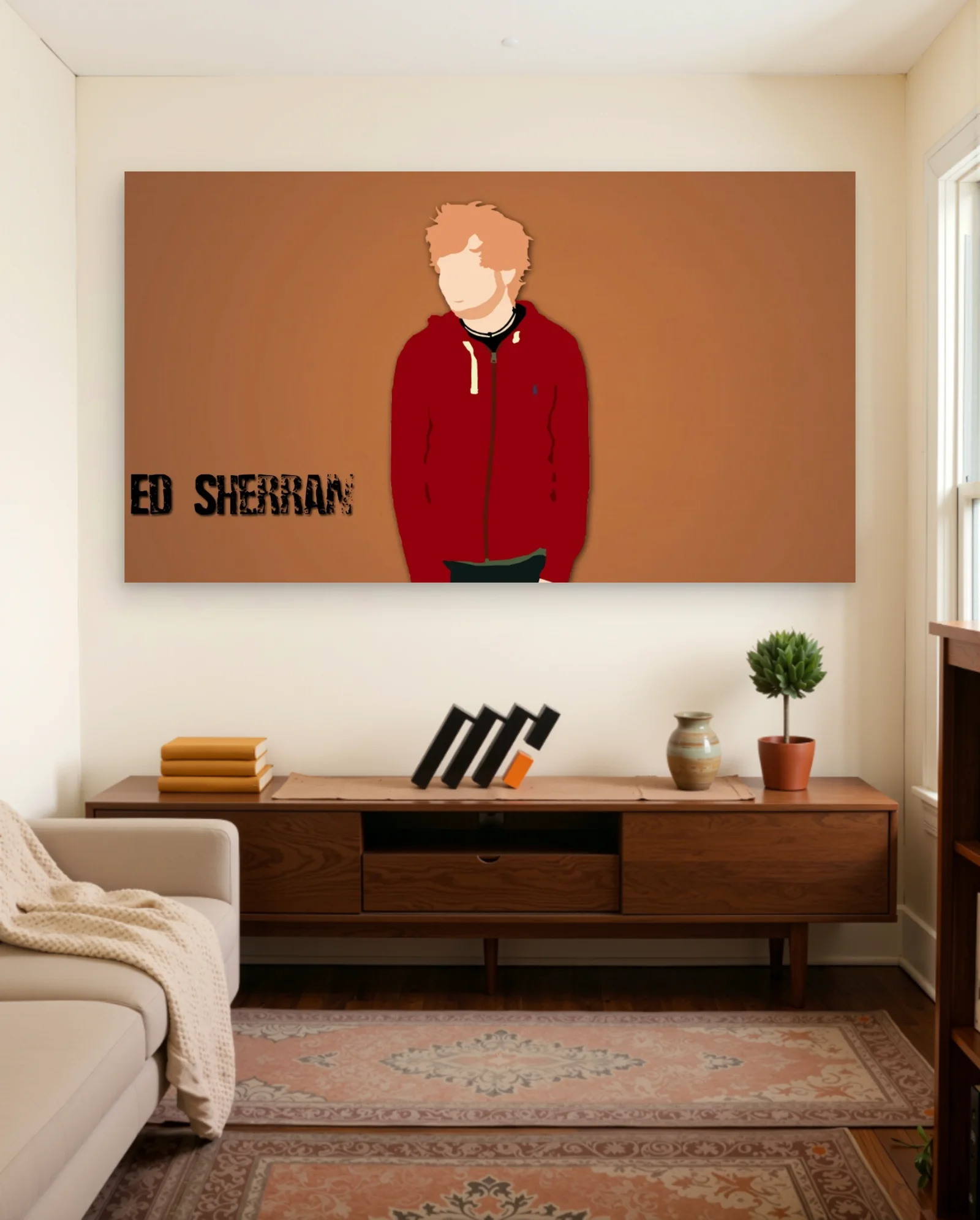 Ed Sheeran Red Hoodie Poster — framed wall art poster by Memocult