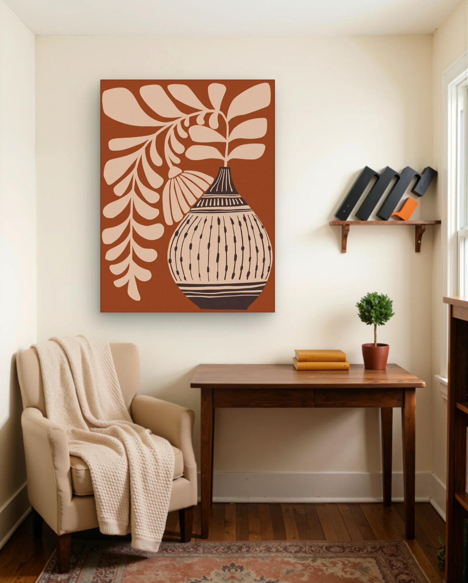 Terracotta Vase With Leaves And Flower Wall Art — Abstract abstract & modern wall art poster