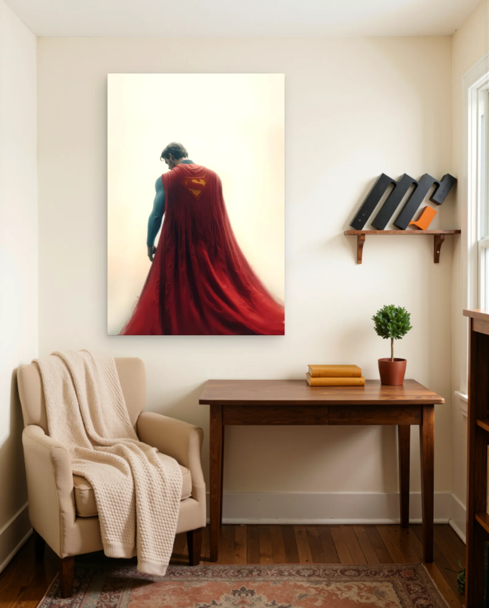 Superman Red Cape Pose Poster — framed wall art poster by Memocult