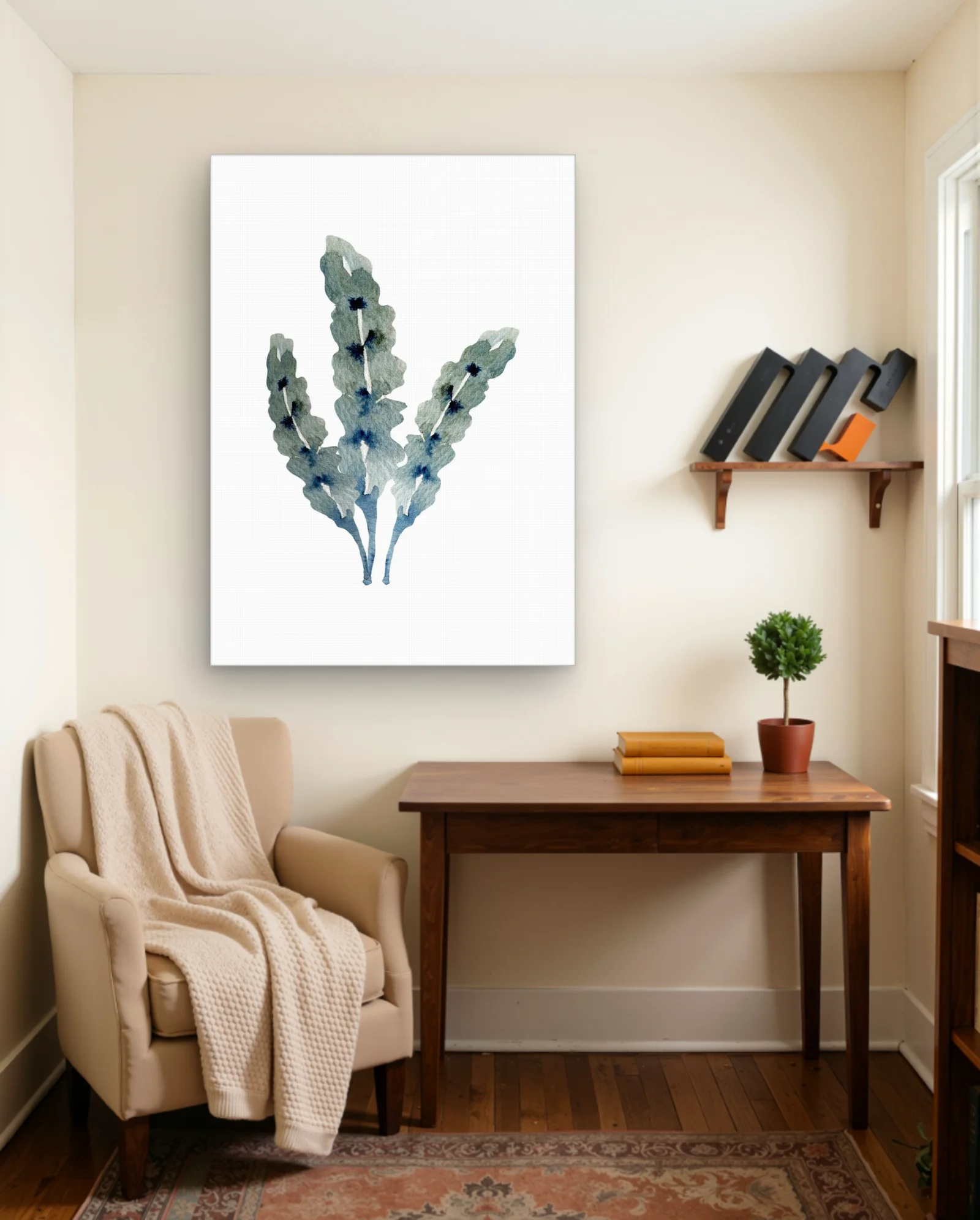 Blue Grey Seaweed Watercolor Wall Art — Abstract abstract & modern wall art poster