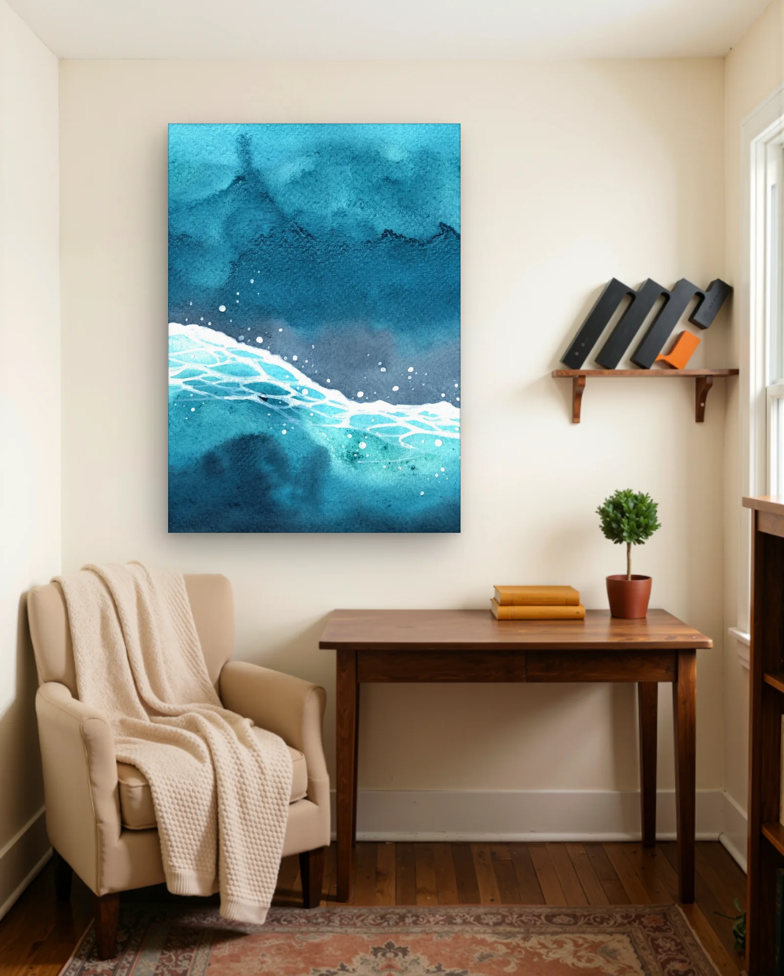 Turquoise Ocean Waves With White Foam Wall Art — Abstract abstract & modern wall art poster