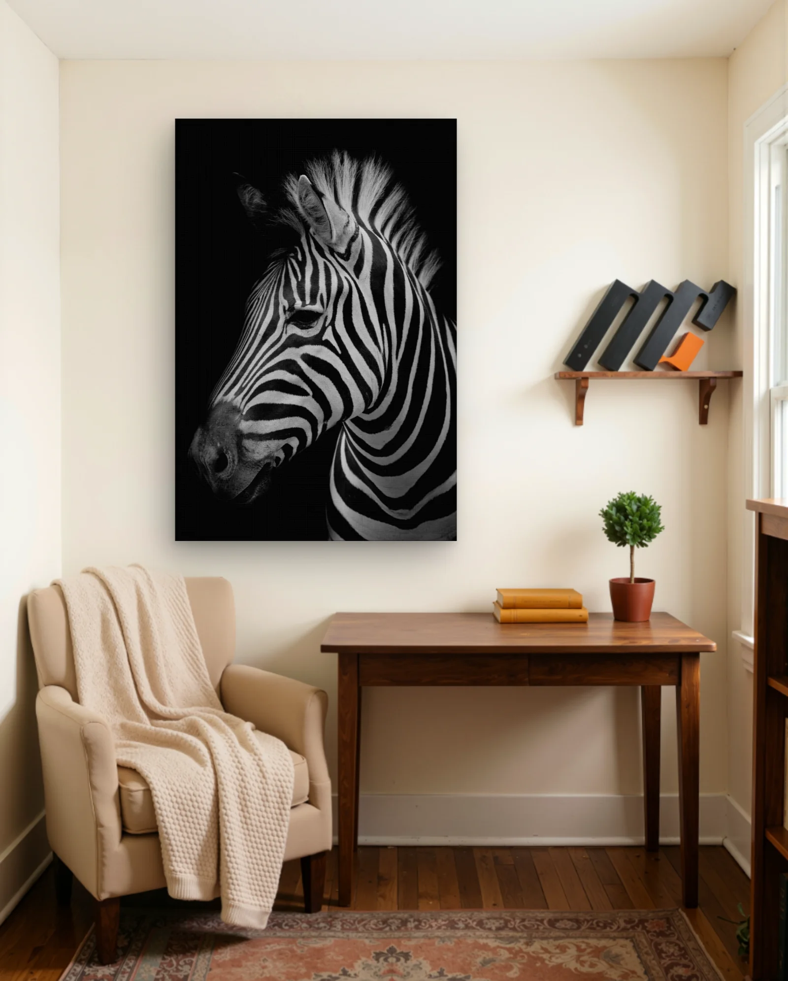 Zebra Head Black And White Wall Art — framed wall art poster by Memocult