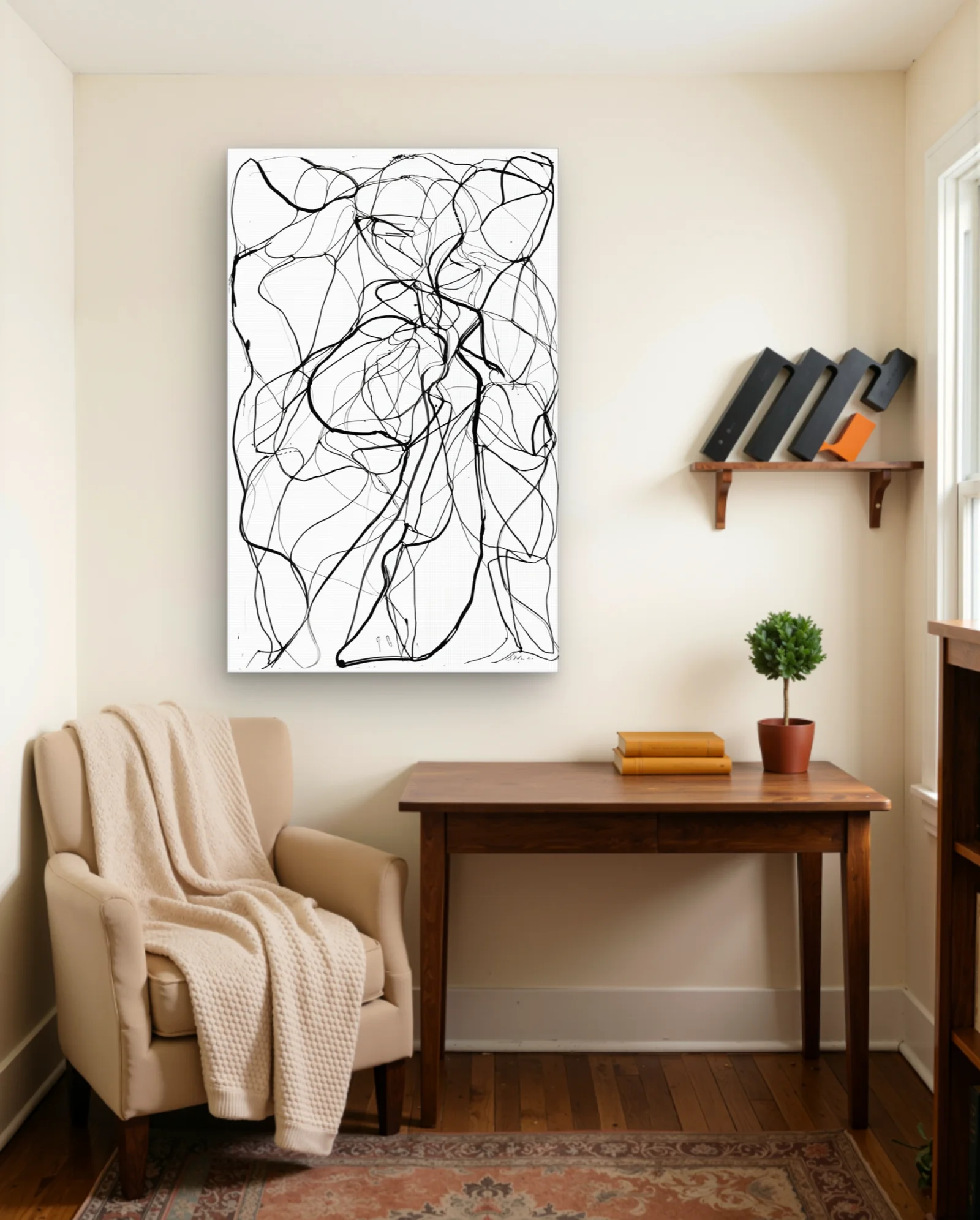 Black Ink Continuous Line Abstract Wall Art — framed wall art poster by Memocult