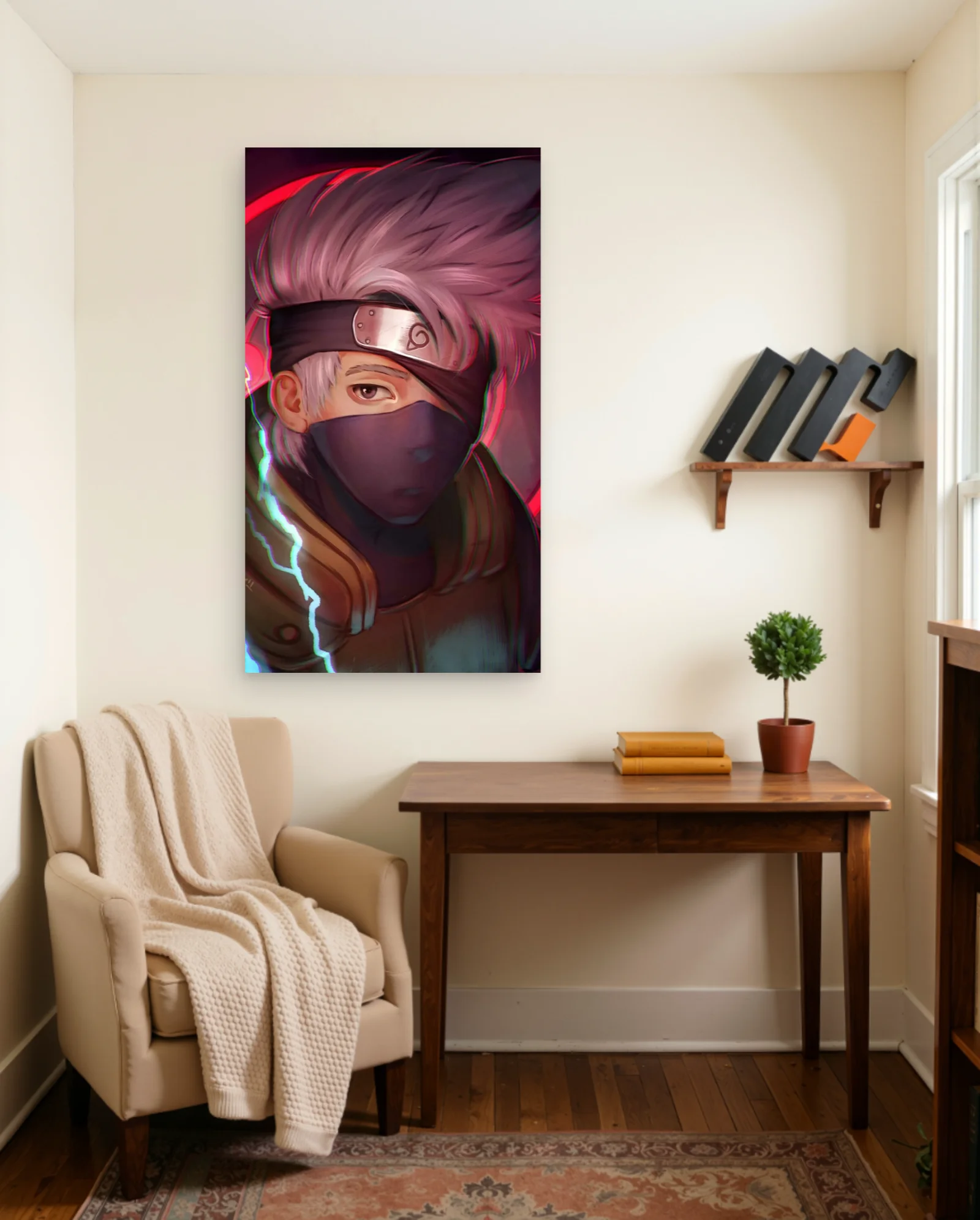 Kakashi Hatake Neon Electric Poster — framed wall art poster by Memocult