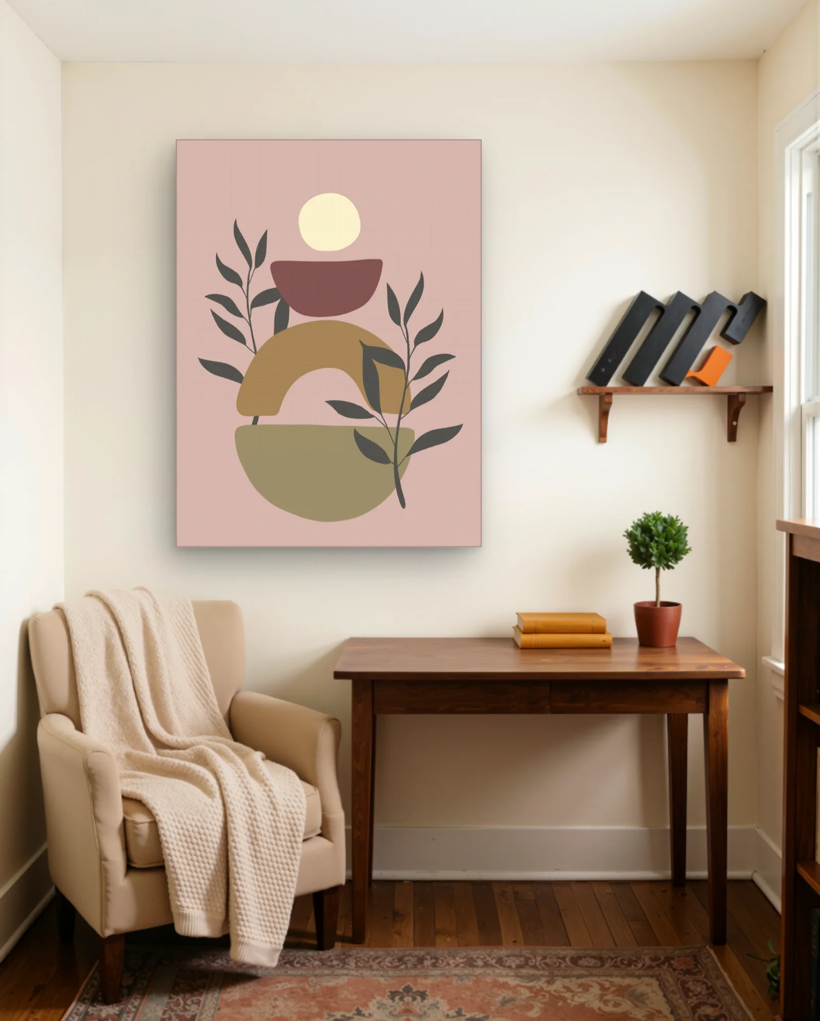Blush Sun Olive Sprigs Abstract Wall Art — Abstract abstract & modern wall art poster