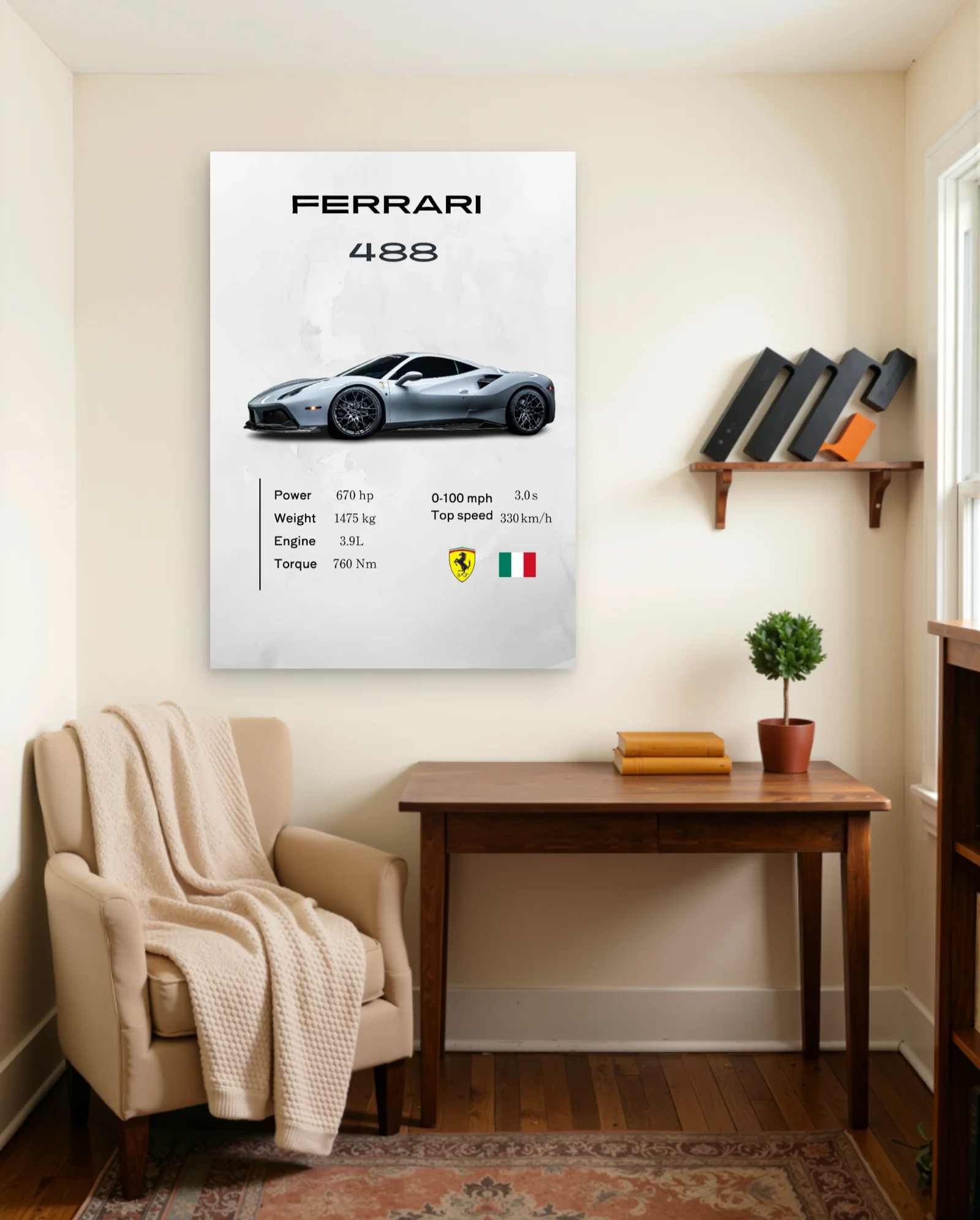 Ferrari 488 Poster — framed wall art poster by Memocult